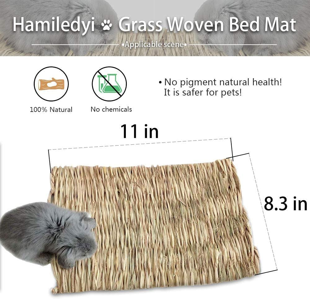 Grass Mat for Rabbit Bunny Chew Toys Woven Bed Mat for Guinea Pig Chinchilla Squirrel Hamster Cat Dog and Small Animal (12PCS Grass Mat)