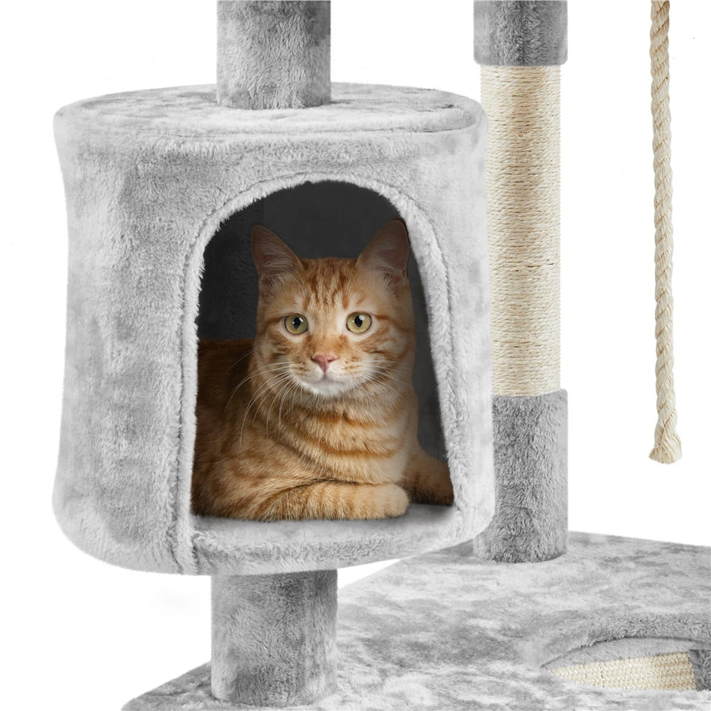 Multi-Level Cat Tree Condo Tower with Basket, Scratching Posts & Ramp Light Gray, 79'' H
