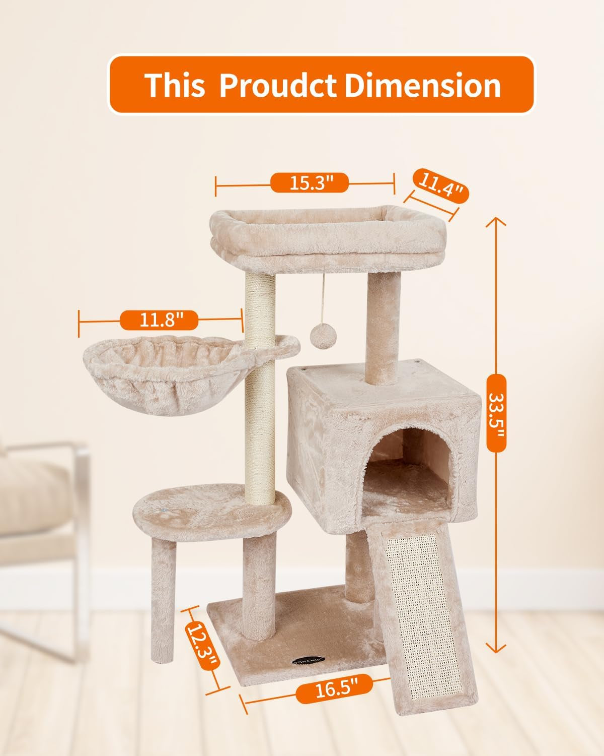 Cute Cat Tree Kitten Cat Tower for Indoor Cat Condo Sisal Scratching Posts with Jump Platform Cat Furniture Activity Center Play House Beige