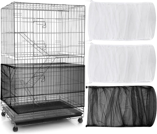 3 Pieces Large Adjustable Bird Cage Cover Seed Feather Catcher Birdcage Nylon Mesh Net Cover Soft Skirt Guard for Parakeet Macaw African round Square Cage (118 X 15 Inch in Circumference and Width)