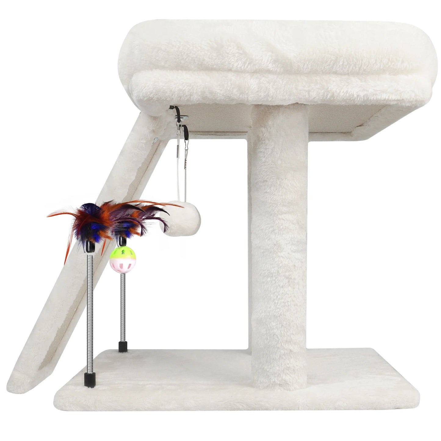 Cat Tree with Cat Condo Scratch Post Hammock Hanging Ball, Beige