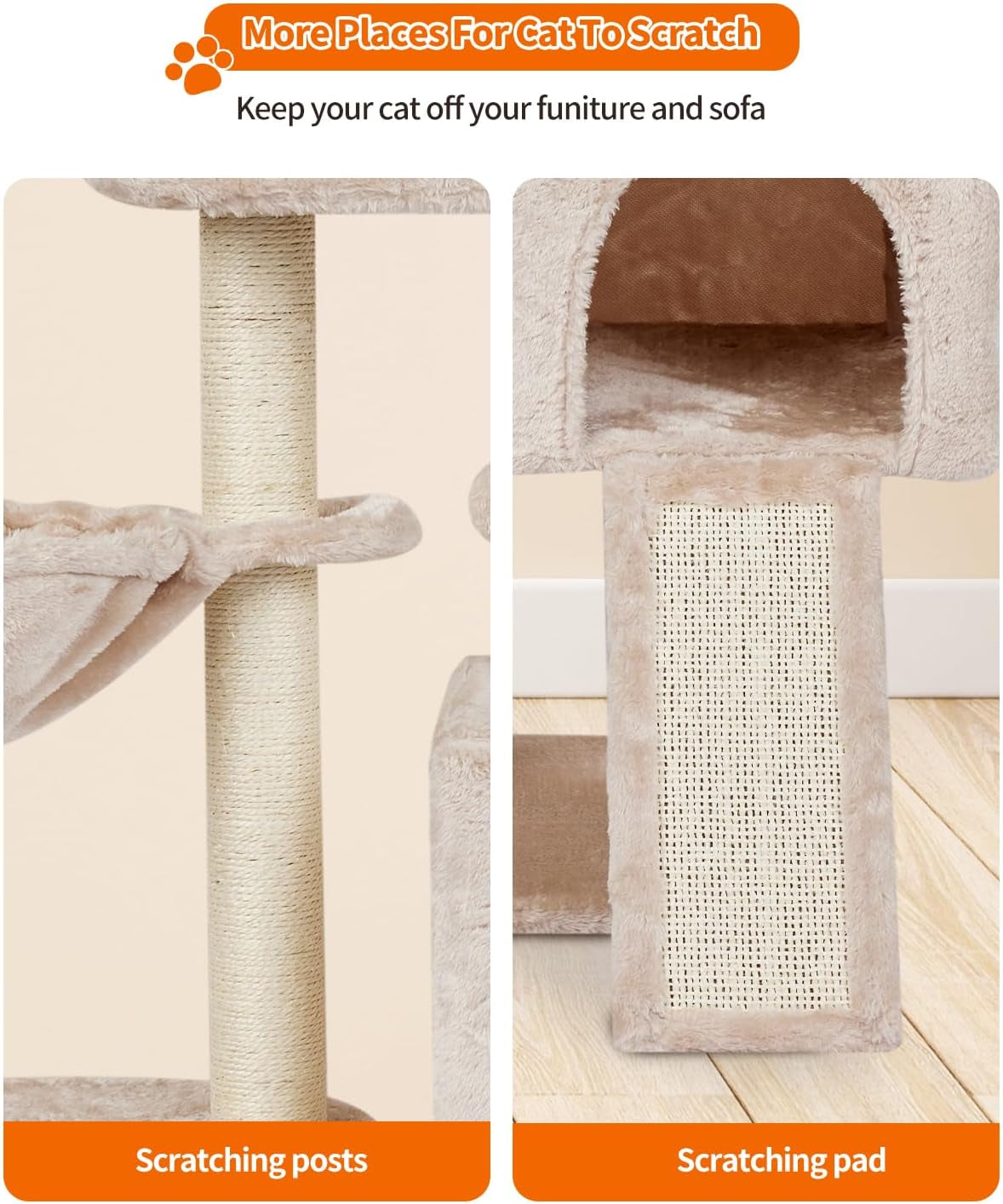 Cute Cat Tree Kitten Cat Tower for Indoor Cat Condo Sisal Scratching Posts with Jump Platform Cat Furniture Activity Center Play House Beige