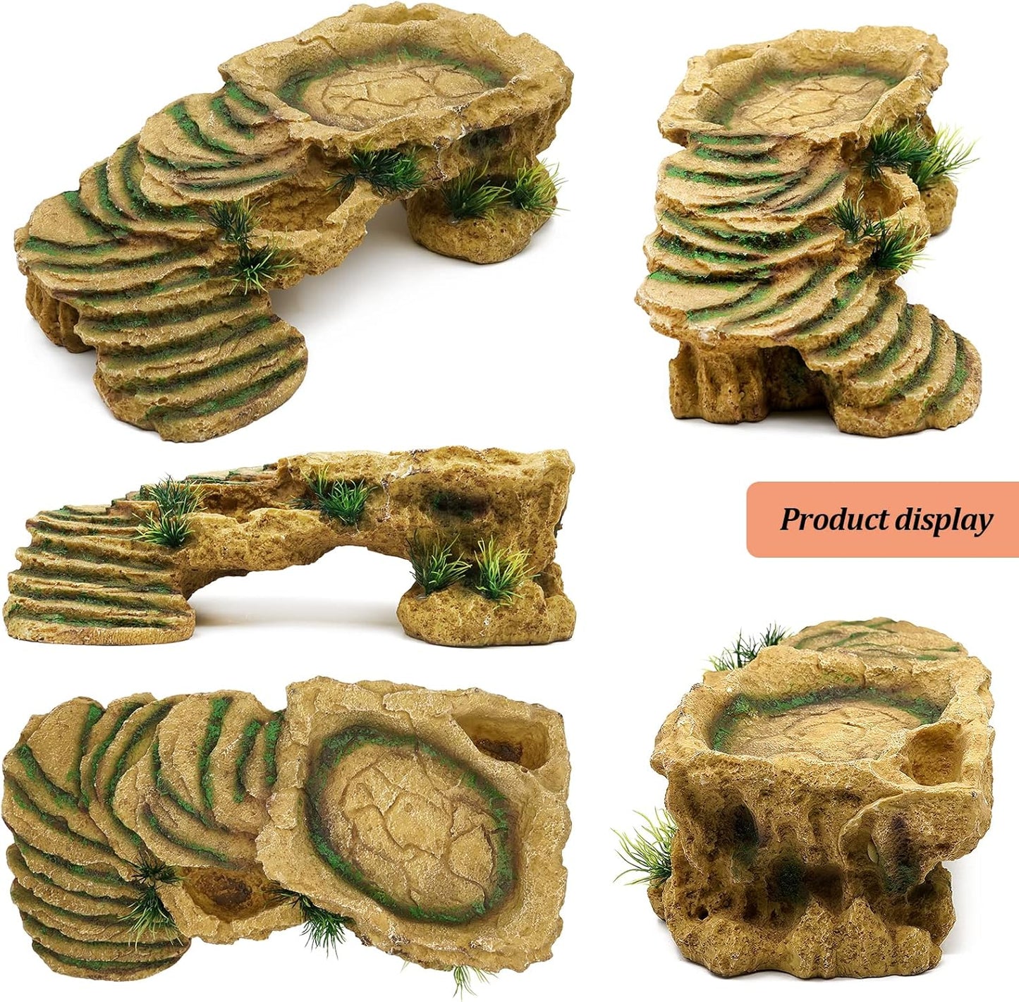 Turtle Basking Platform Reptile Terrarium Hideout Tortoise Resin Rock Hide Cave Habitat Ornament for Bearded Dragon Frogs Lizards Spiders Fish Amphibians Aquarium, Large