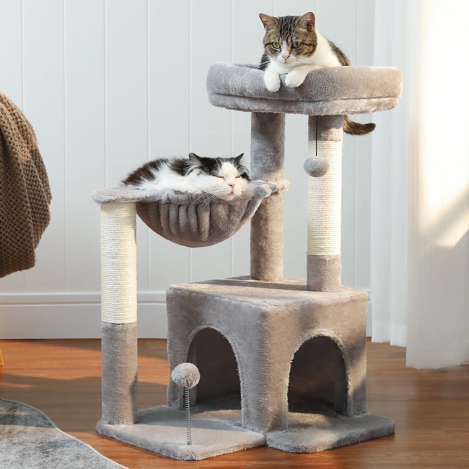Cat Tree 29.5" Sisal Cat Scratching Posts Tower Hammock Top Perch for Indoor Cats,Gray