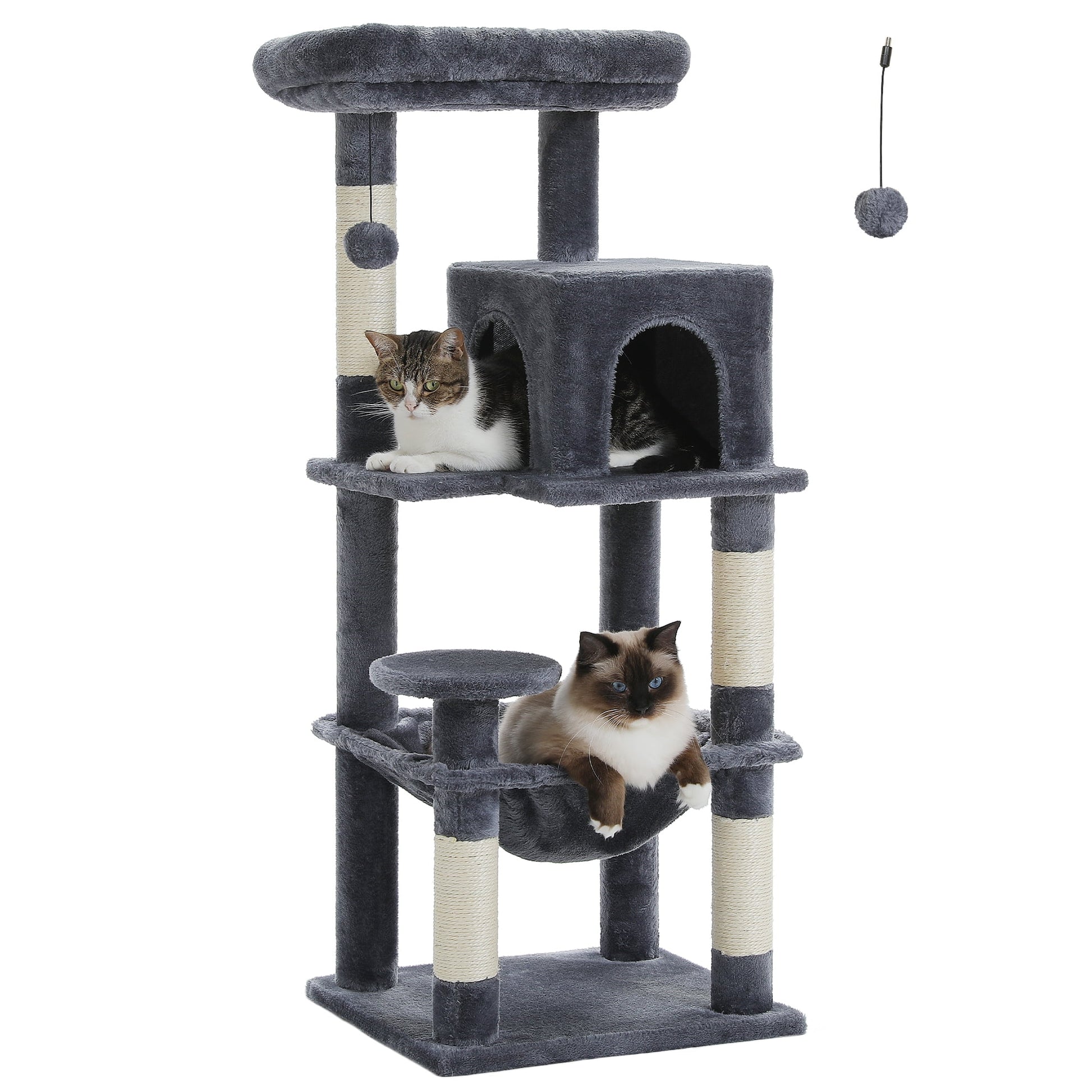 Cat Tree Condo 46”With Sisal Covered Scratching Posts Tower Deep Hammock and Large Perch for Small Cats,Dark Gray
