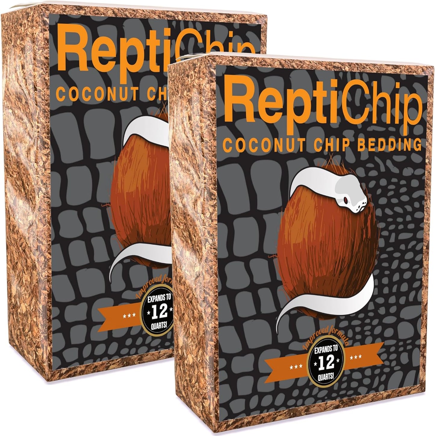 Reptichip Reptile Bedding Loose Coconut Chip 12 Quart 2 Pack Coco Husk Substrate Mulch for Snake Habitat, Ball Python Terrarium, Turtle Tanks, Tortoise Enclosure