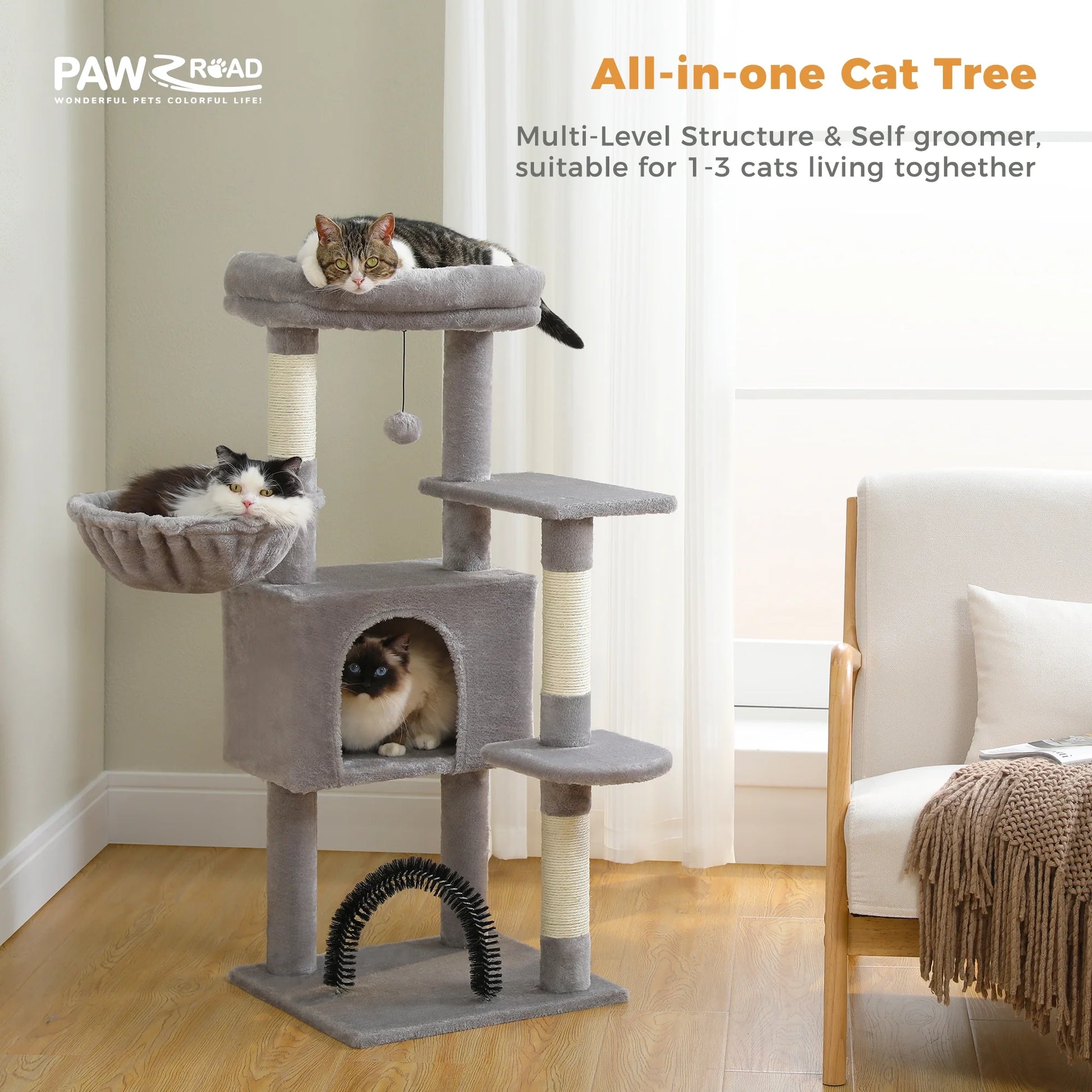 42" Cat Tree Condo with Large Perch Scratching Posts for Indoor Cats,Light Gray