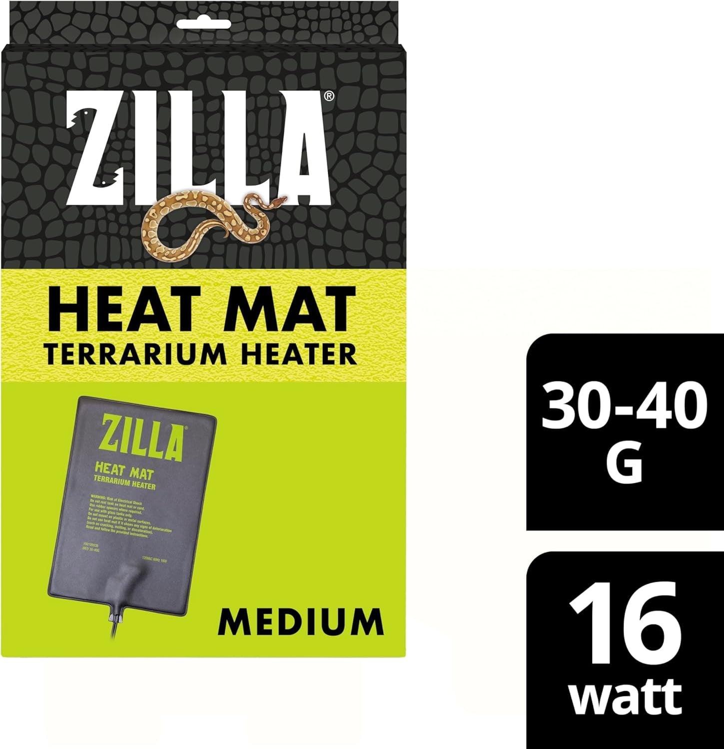 Heat Mat, Terrarium Heater for Reptiles, Snakes (Ball Pythons, Corn Snakes), Leopard Geckos, Tortoises, Amphibians and Arachnids, Medium, Fits 30-40 Gallon, 16 Watt