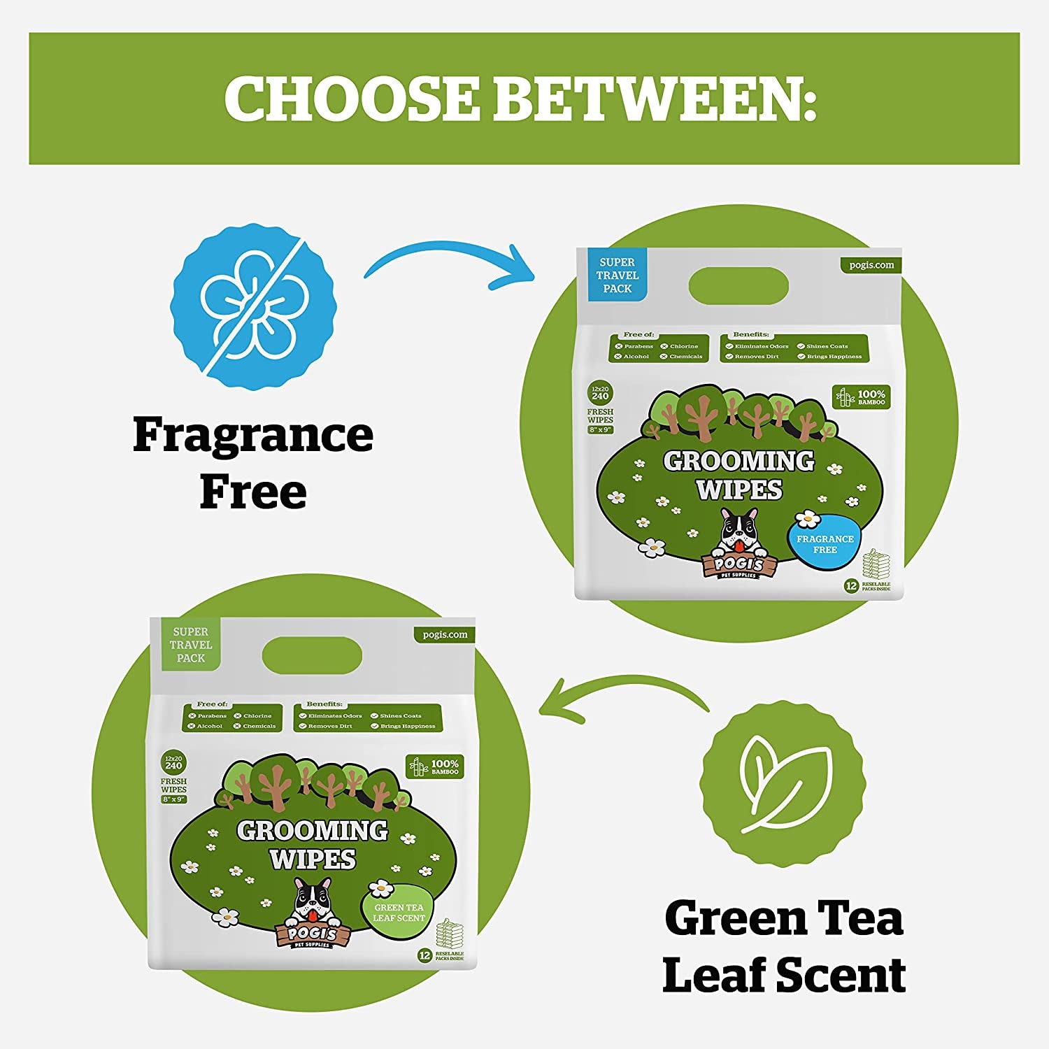 Pogi’S Dog Wipes Travel Packs – Hypoallergenic Pet Wipes for Paws, Body & Butt – Cleaning & Hydrating, Green Tea Scent, 240-Count