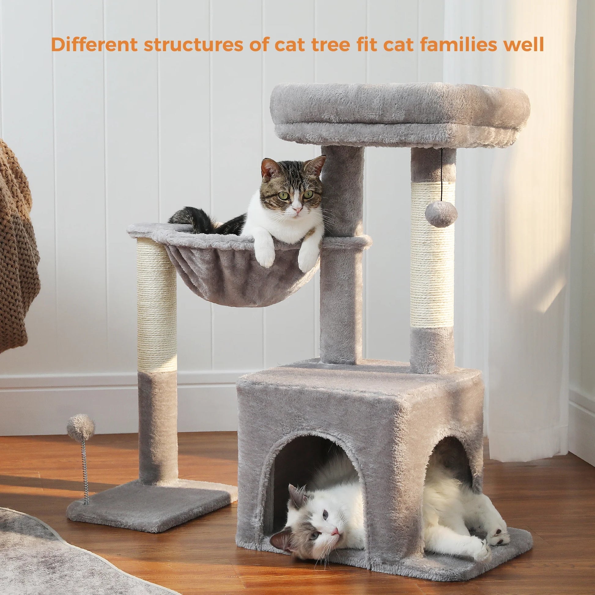 Cat Tree 29.5" Sisal Cat Scratching Posts Tower Hammock Top Perch for Indoor Cats,Gray