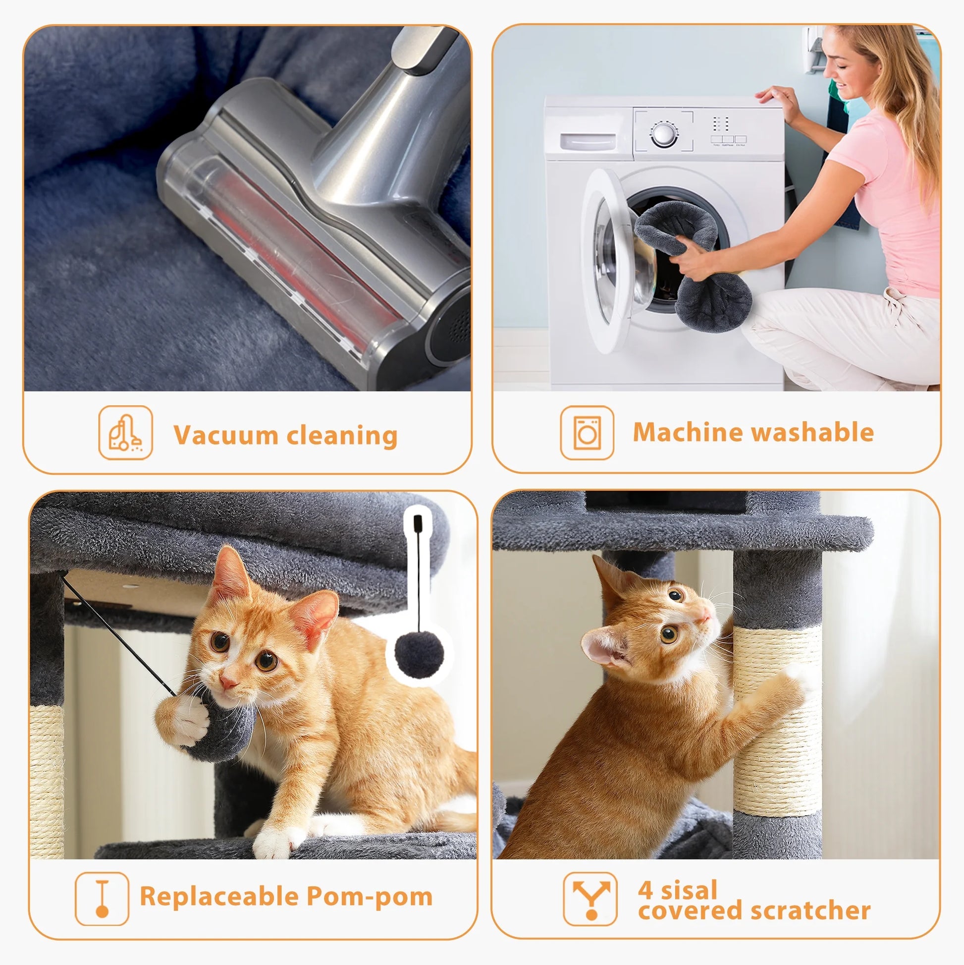 Cat Tree Condo 46”With Sisal Covered Scratching Posts Tower Deep Hammock and Large Perch for Small Cats,Dark Gray