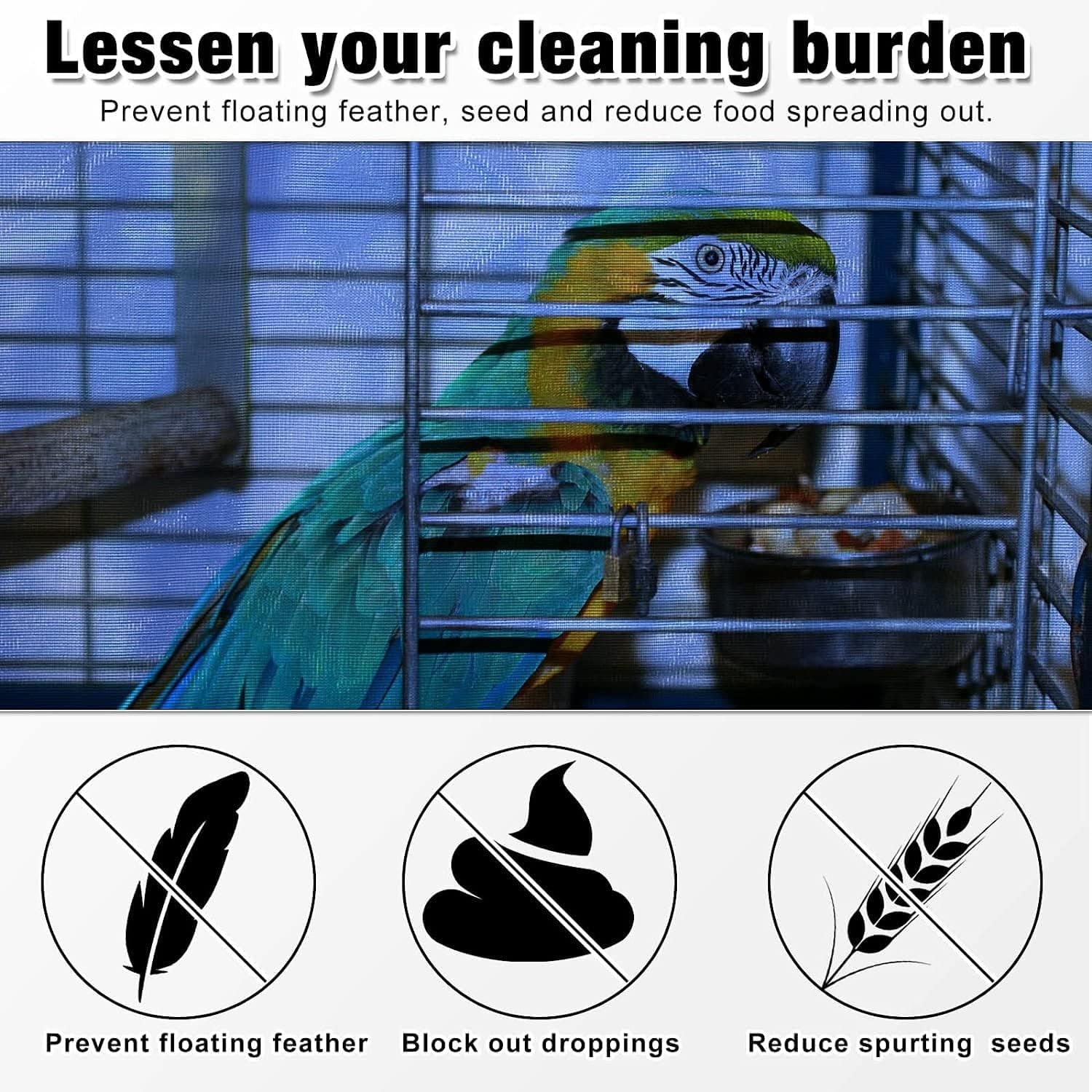 Bird Cage Cover Nylon Mesh Ventilated Skirt Seed Catcher for Pet Parrot Cage Accessories Blue
