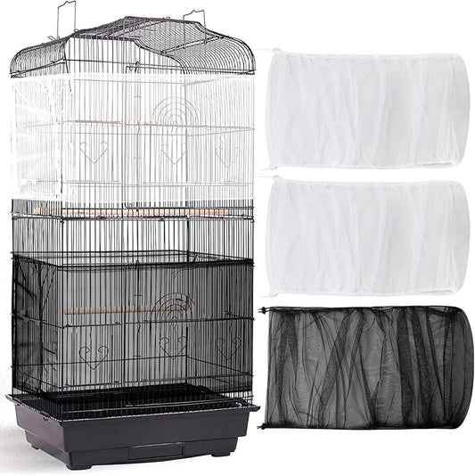 3 Pieces Large Adjustable Bird Cage Cover Seed Feather Catcher Birdcage Nylon Mesh Net Cover Soft Skirt Guard for Parakeet Macaw African round Square Cage (78 X 15 Inch in Circumference and Width)