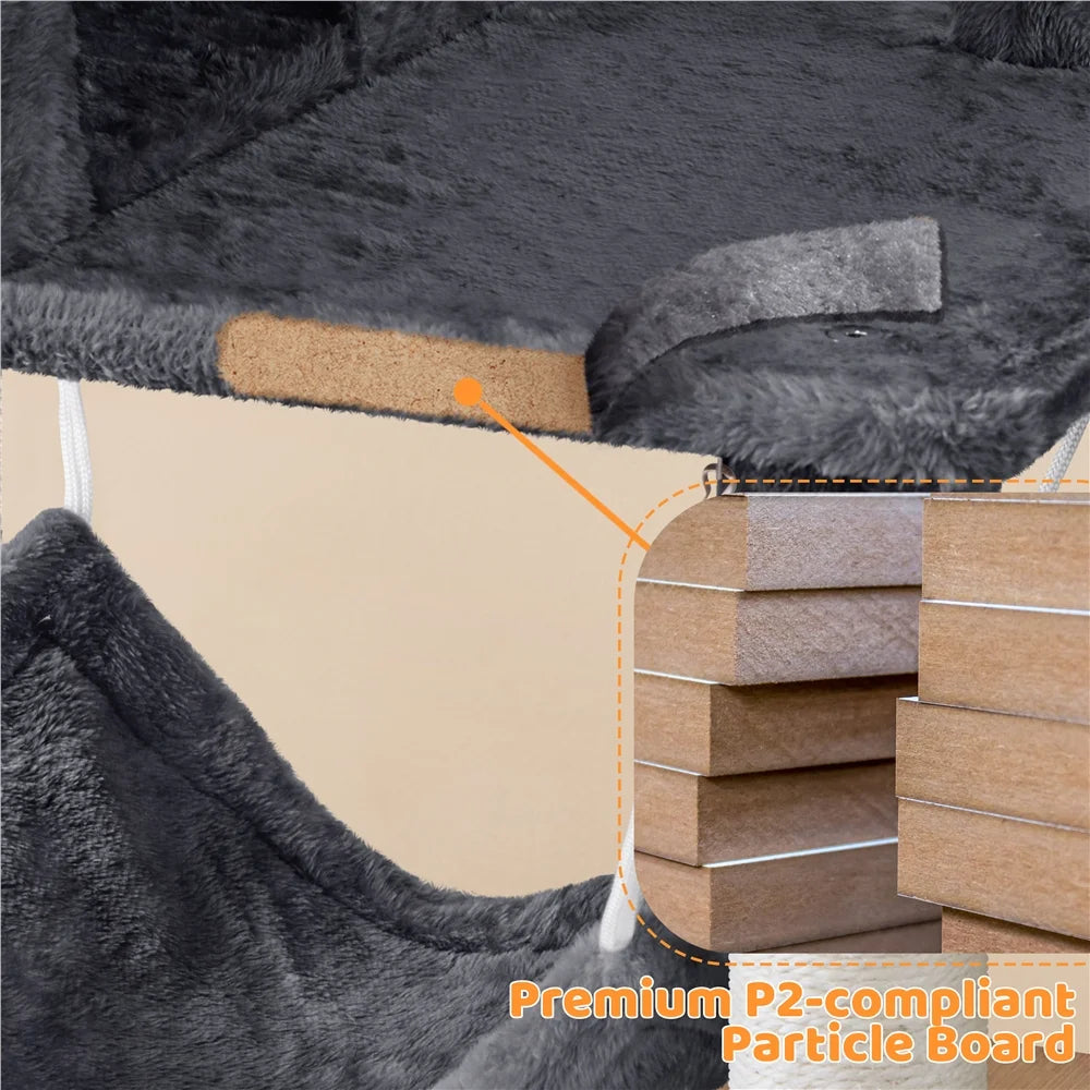 73''H Multilevel Large Cat Tree Scratching Post Tower with Condos & Basket & Hammock Dark Gray