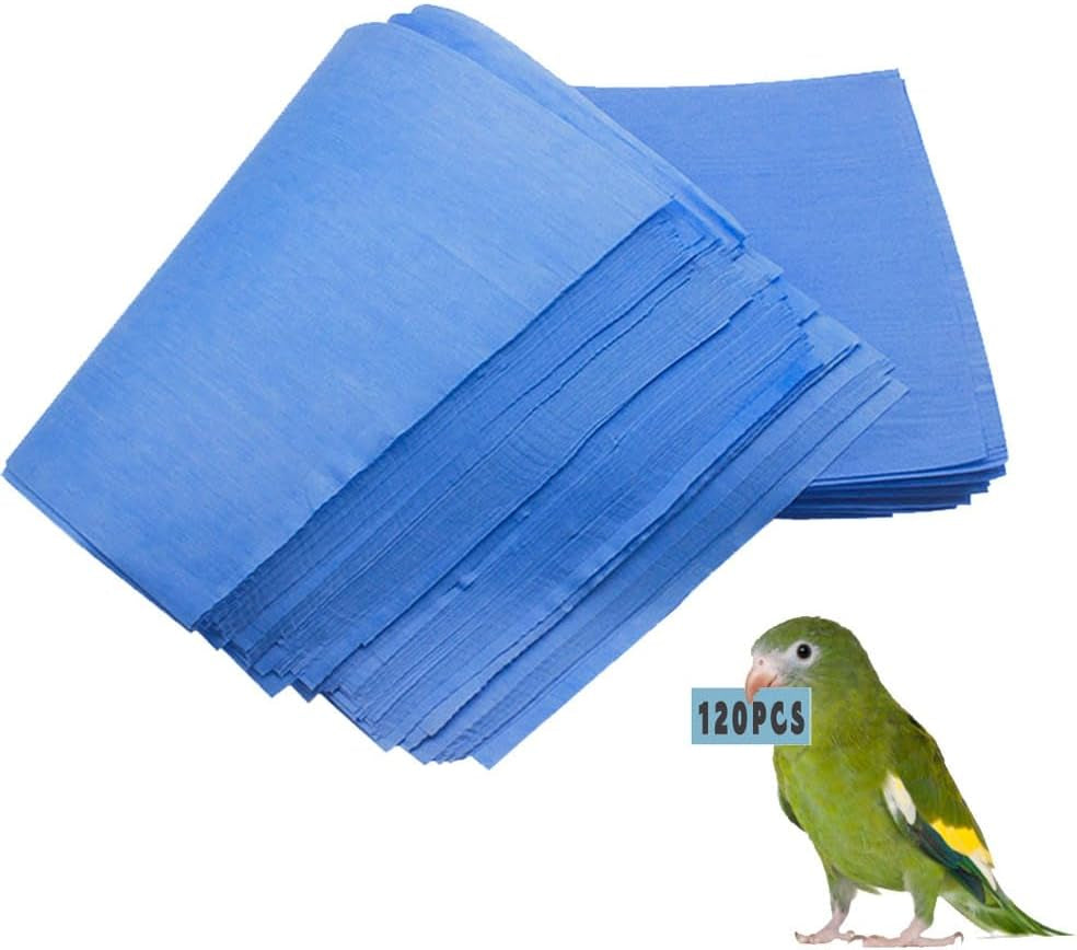 120 Pieces Bird Cage Liners-11'' X 17''Disposable Non-Woven Bird Cage Paper Liners Precut Absorbent Fecal Tray Cages Cushion Pad Mat Cuttable Pet Animal Cages Cushion for Parrot (Blue)