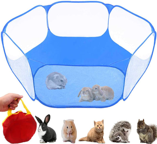 Small Animals Tent,Reptiles Cage,Breathable Transparent Pet Playpen Pop Open Outdoor/Indoor Exercise Fence,Portable Yard Fence (Blue)