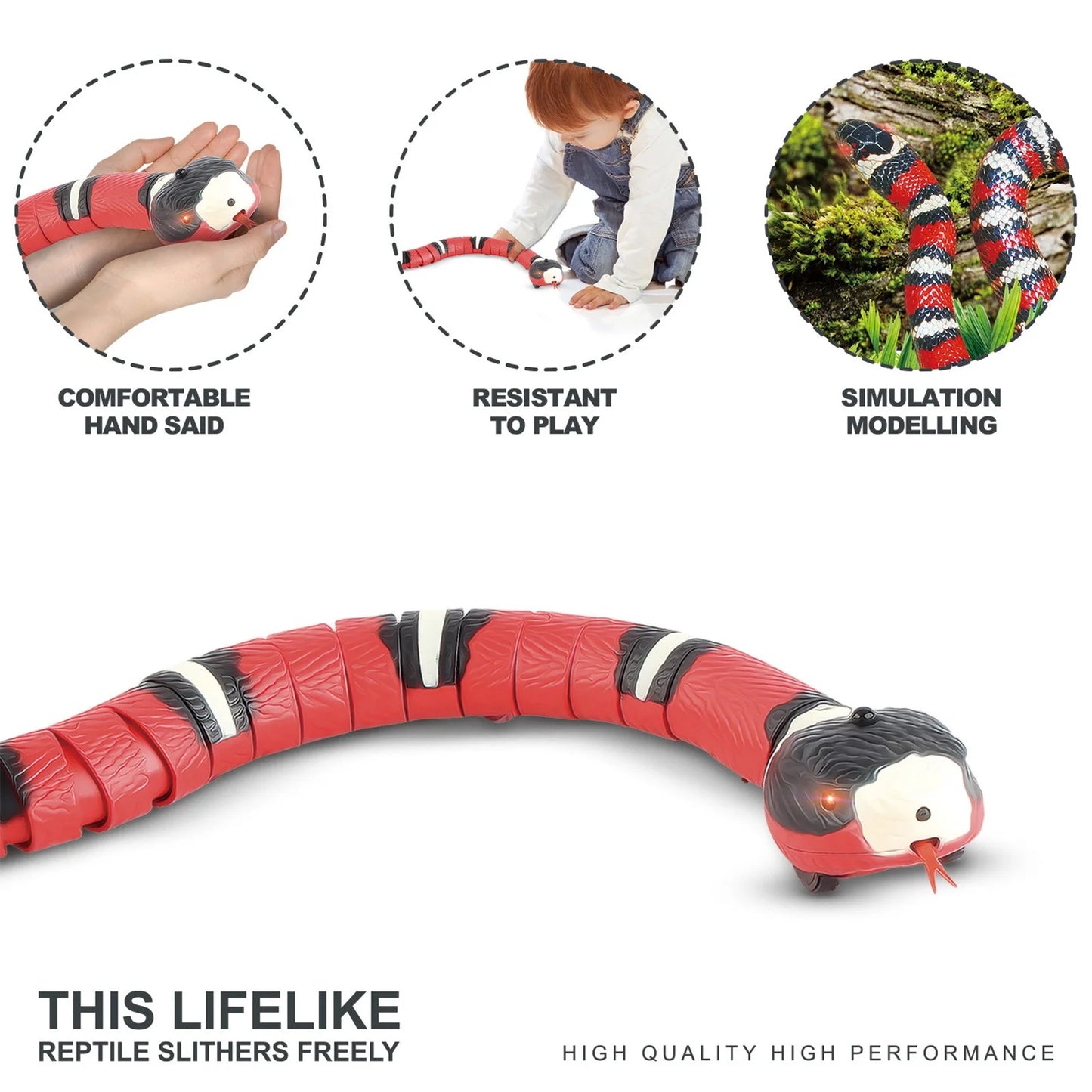 Smart Sensing Realistic Snake Toy - Interactive Fake Snake for Kids, Cats & Dogs - USB Rechargeable Electric Simulation Snake for Halloween, Christmas Xmas Gift