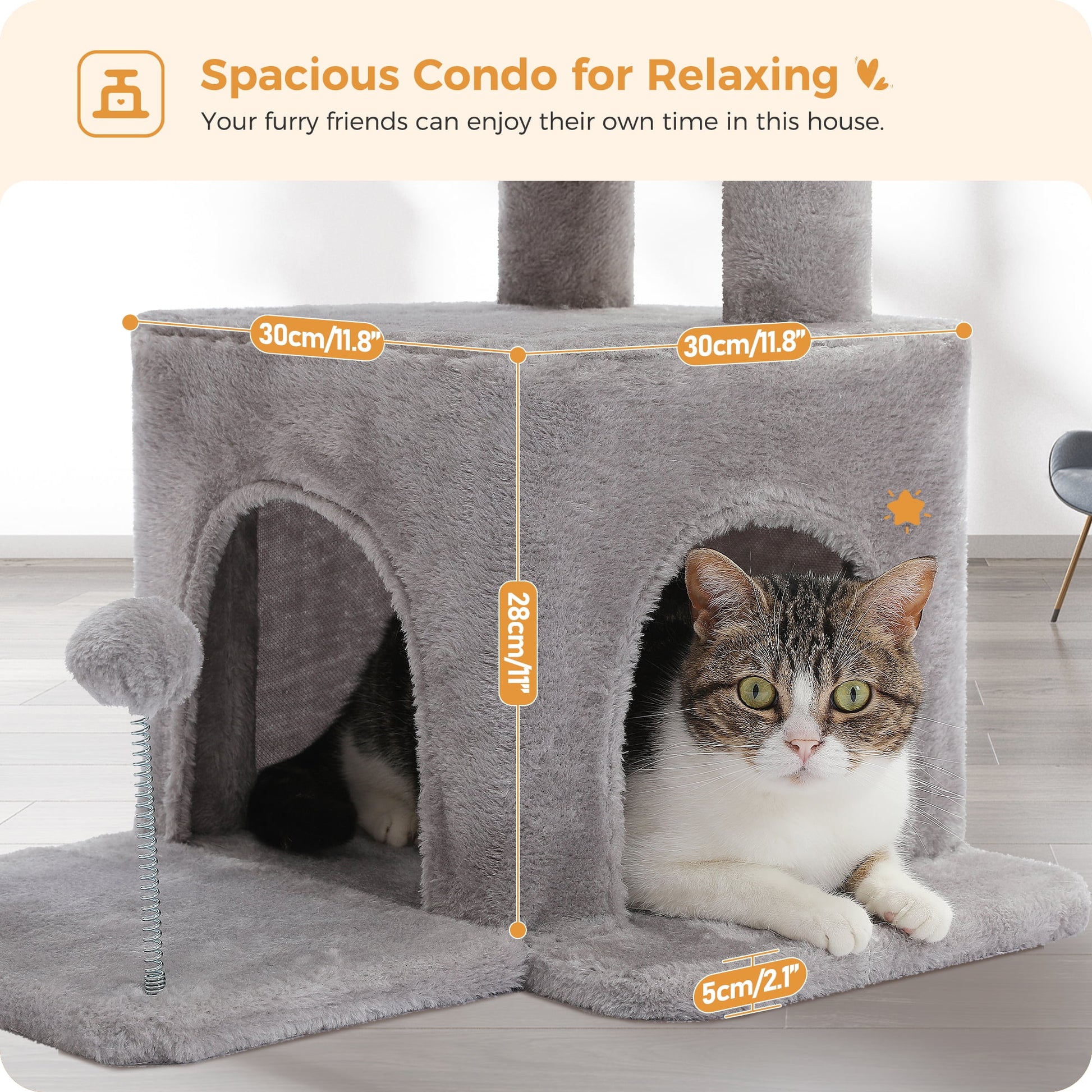 Cat Tree 29.5" Sisal Cat Scratching Posts Tower Hammock Top Perch for Indoor Cats,Gray