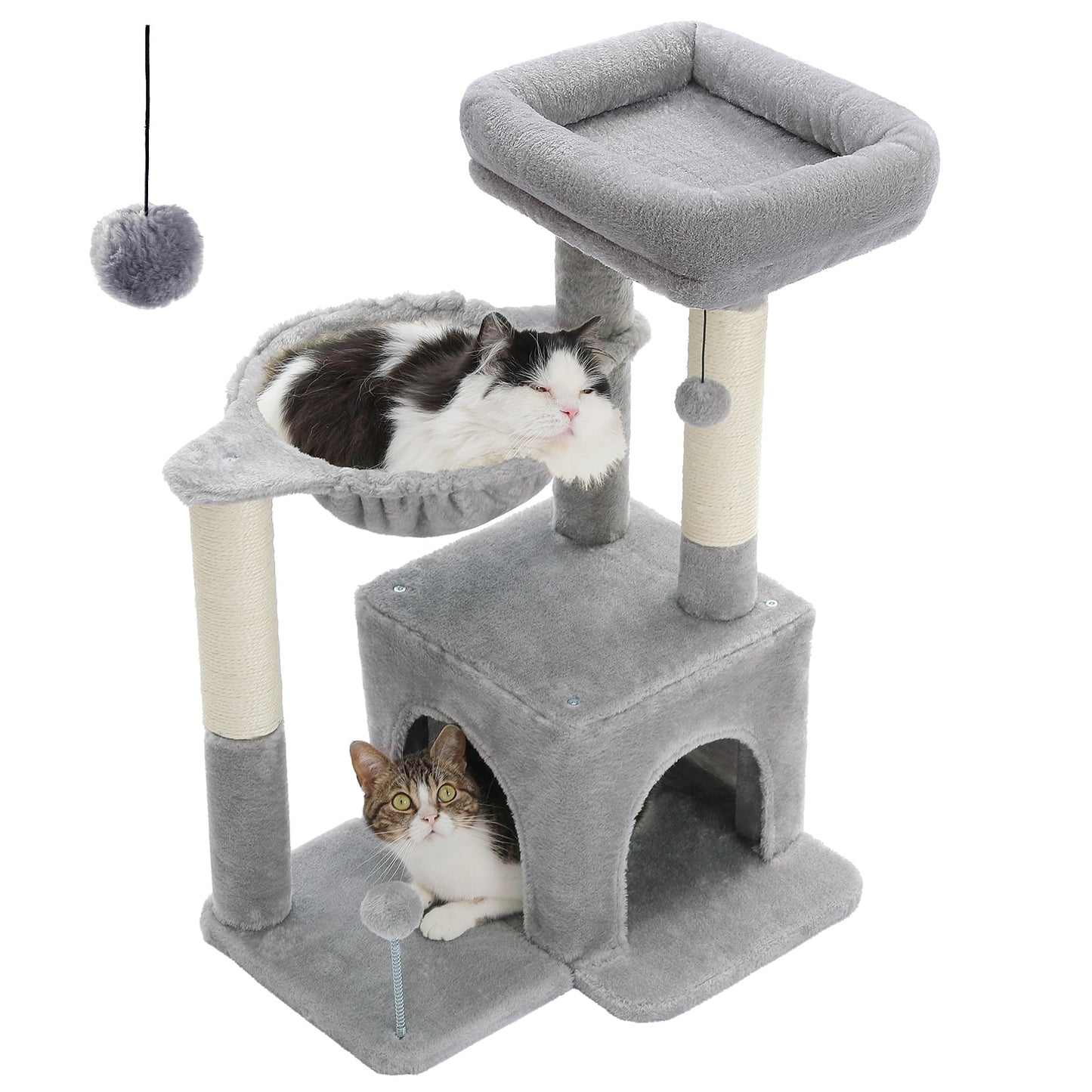 Cat Tree 29.5" Sisal Cat Scratching Posts Tower Hammock Top Perch for Indoor Cats,Gray