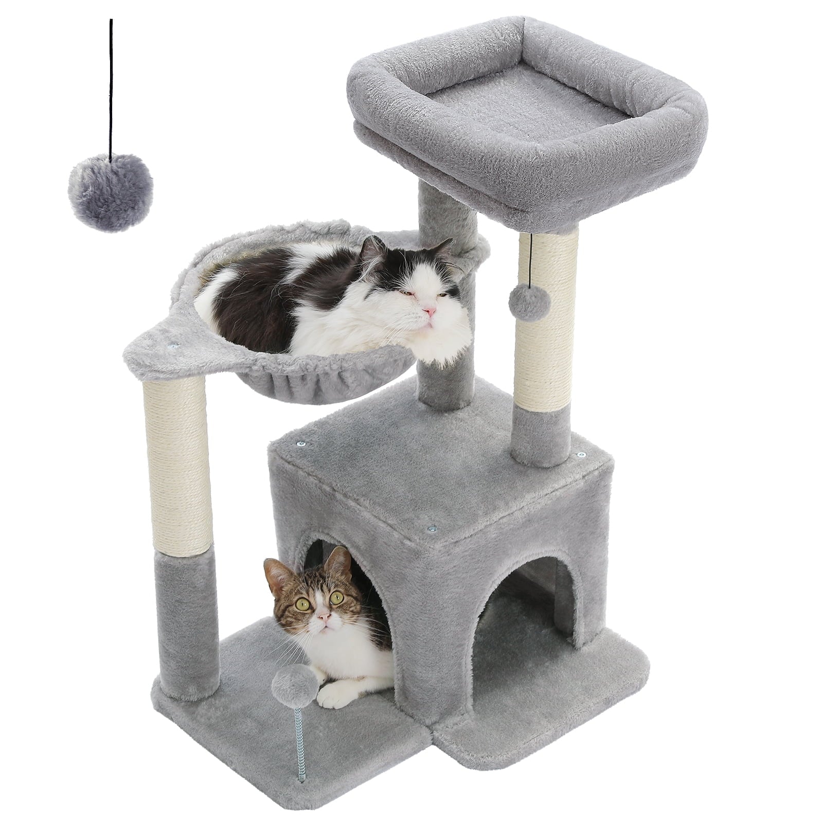 Cat Tree 29.5" Sisal Cat Scratching Posts Tower Hammock Top Perch for Indoor Cats,Gray