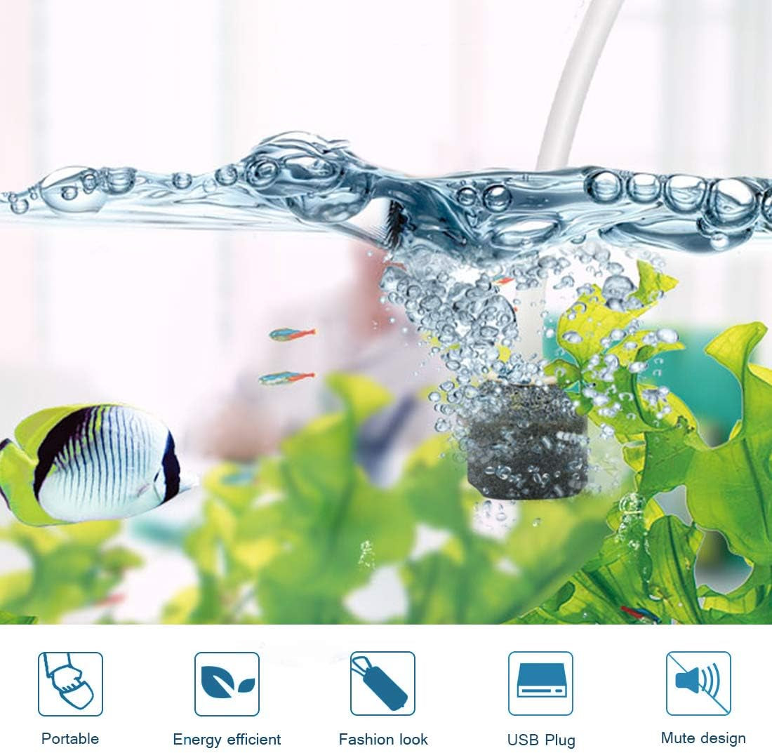 USB Aquarium Air Pump, Ultra Durable & Quiet USB Nano Air Pump, Small Air Bubbler for Aquarium Fish Tank with Air Stone and Silicone Tube