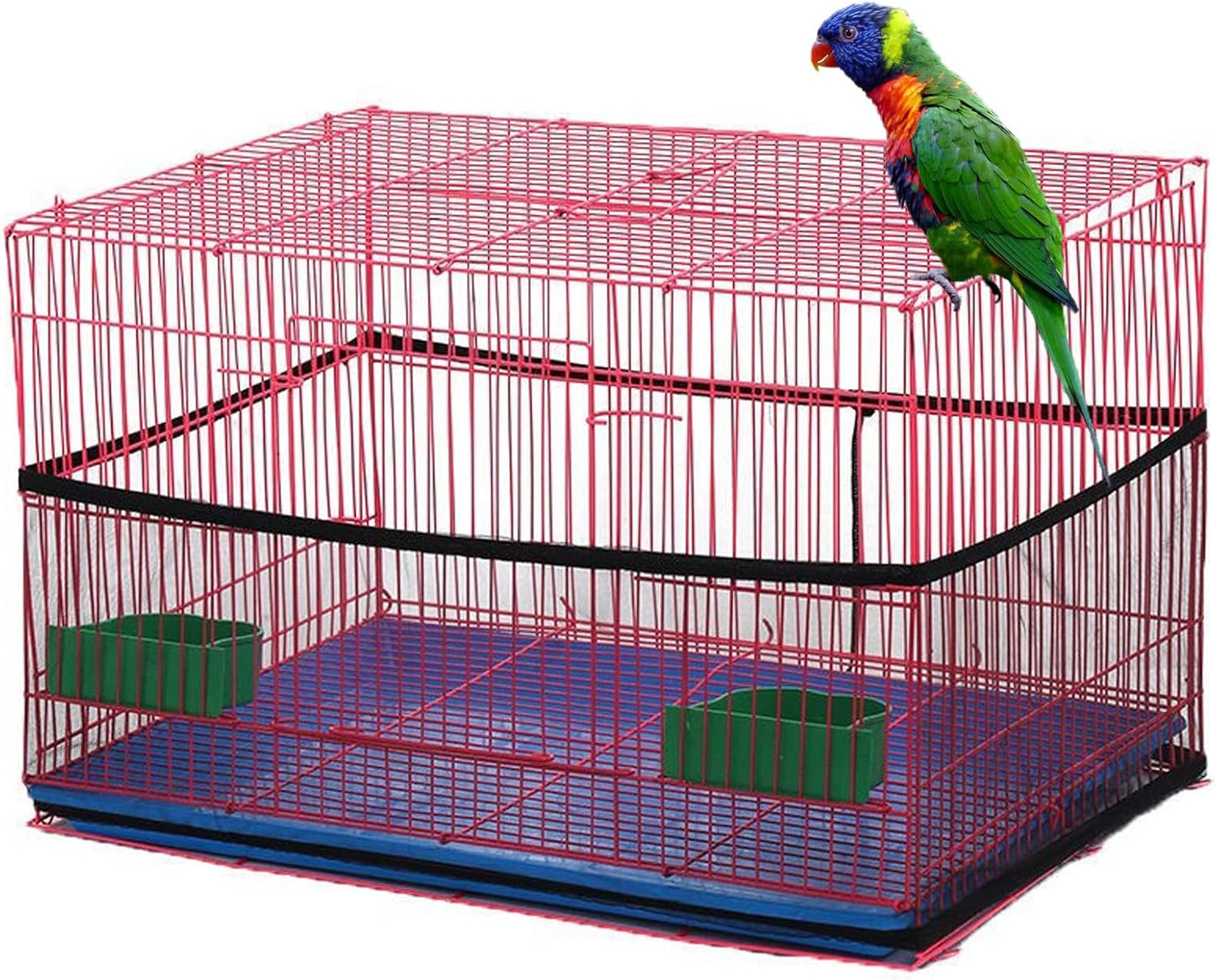 Bird Cage Seed Catcher, Airy Gauze Seeds Bird Cage Cover Guard Dust-Proof Universal Birdcage Accessories Parrot Bird Nylon Mesh Net Cover Stretchy Shell Skirt Traps Cage Basket (XL, Black)