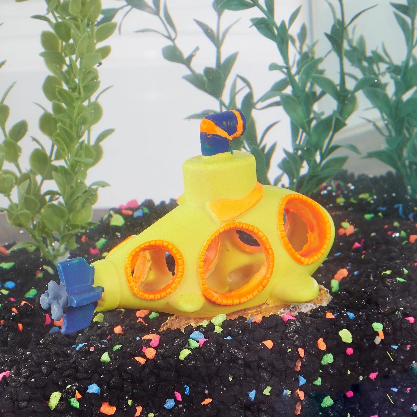 Yellow Submarine Glow in the Dark Polyresin Aquarium Ornament