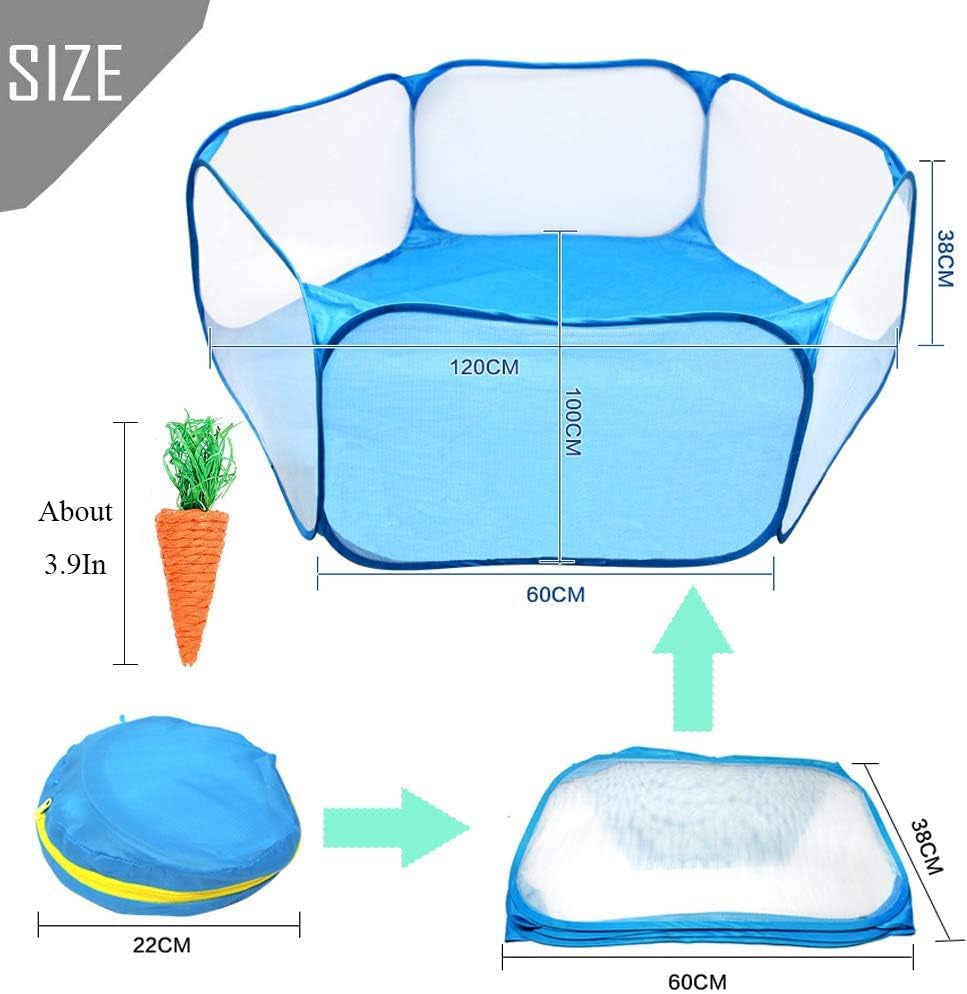 Small Animals Cage Tent, Breathable&Transparent Pets Playpen Folding Exercise Pop Open Outdoor/Indoor Portable Fence with Carrots for Guinea Pig Hamster Rabbit Rat Gerbils(Pink)