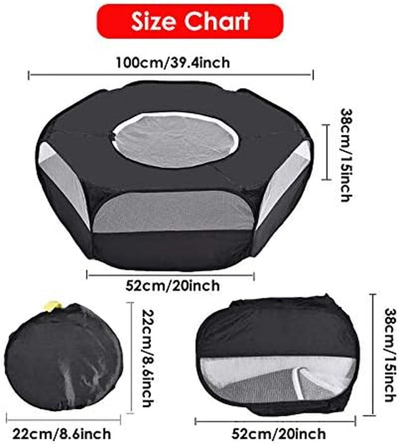 Small Animals Cage Tent, Pet Playpen with Top Opening Foldable Breathable Yark Fence for Guinea Pig, Rabbits, Hamster, Chinchillas and Hedgehogs(Dark Black)