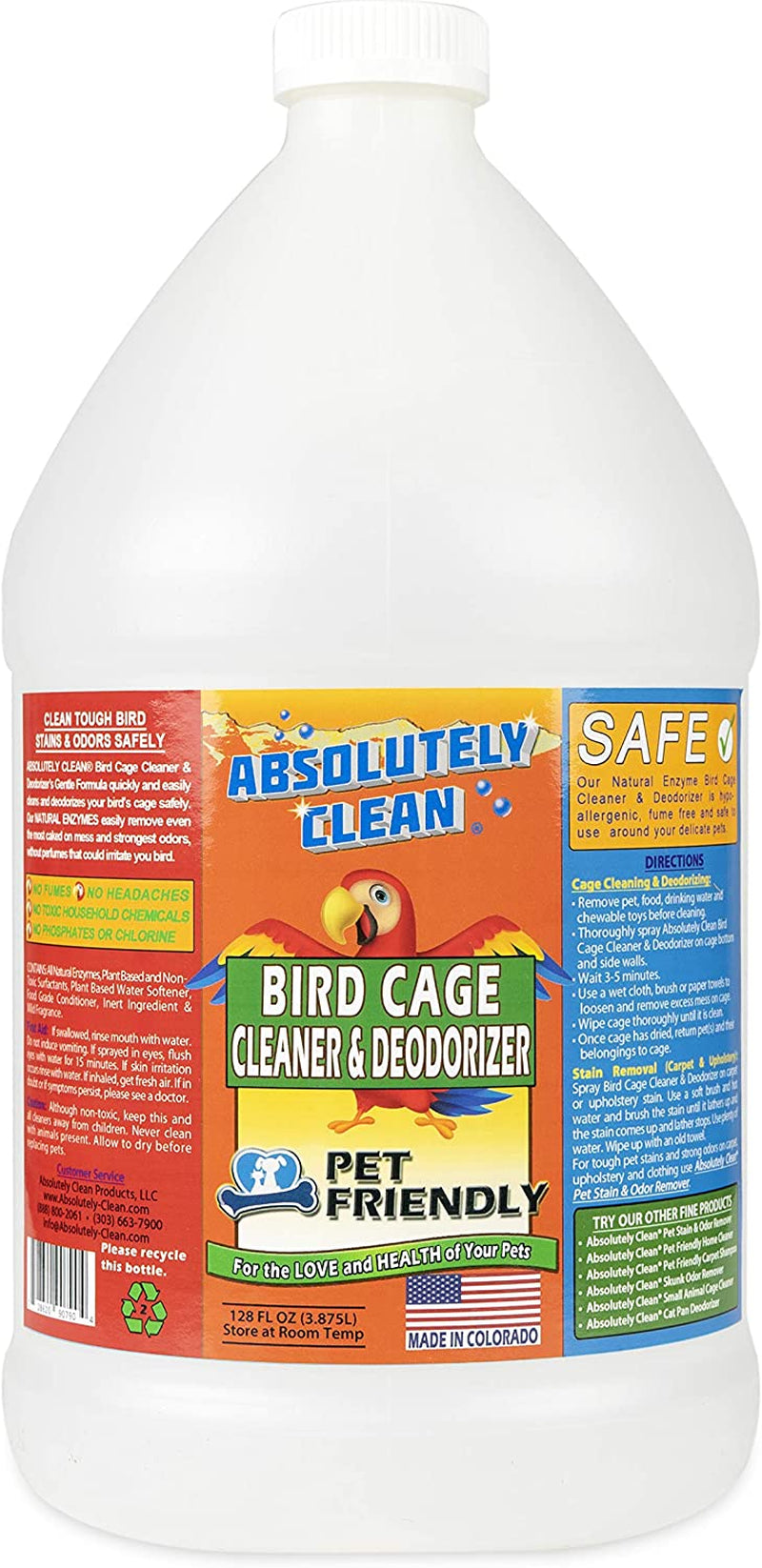 Amazing Bird Cage Cleaner and Deodorizer - Just Spray/Wipe - Safely & Easily Removes Bird Messes Quickly and Easily - Made in the US - Fragrance Free - 128Oz Gallon