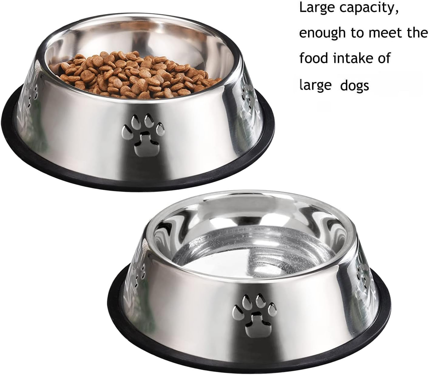 2 Stainless Steel Dog Bowls, Dog Feeding Bowls for Large Dogs, Anti-Turnover Pet Dish with Rubber Base, Medium and Large Pet Feeder Food Water Plate (Xl-51Oz)