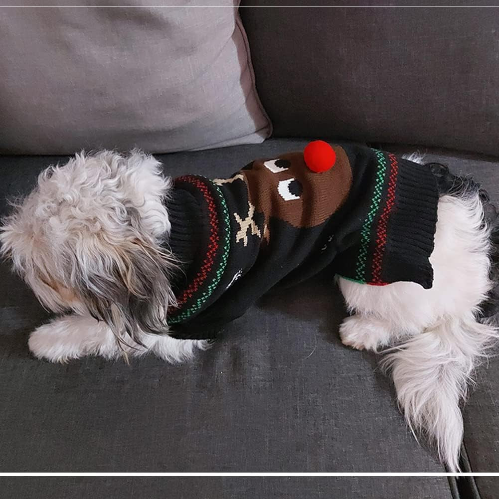 Pet Holiday Festive Deer Reindeer Cat Sweater Dog Sweater Winter Clothing Teddy Poodle Autumn Winter Clothes Pet Clothes Dog Clothes (Red Nose, X-Small)