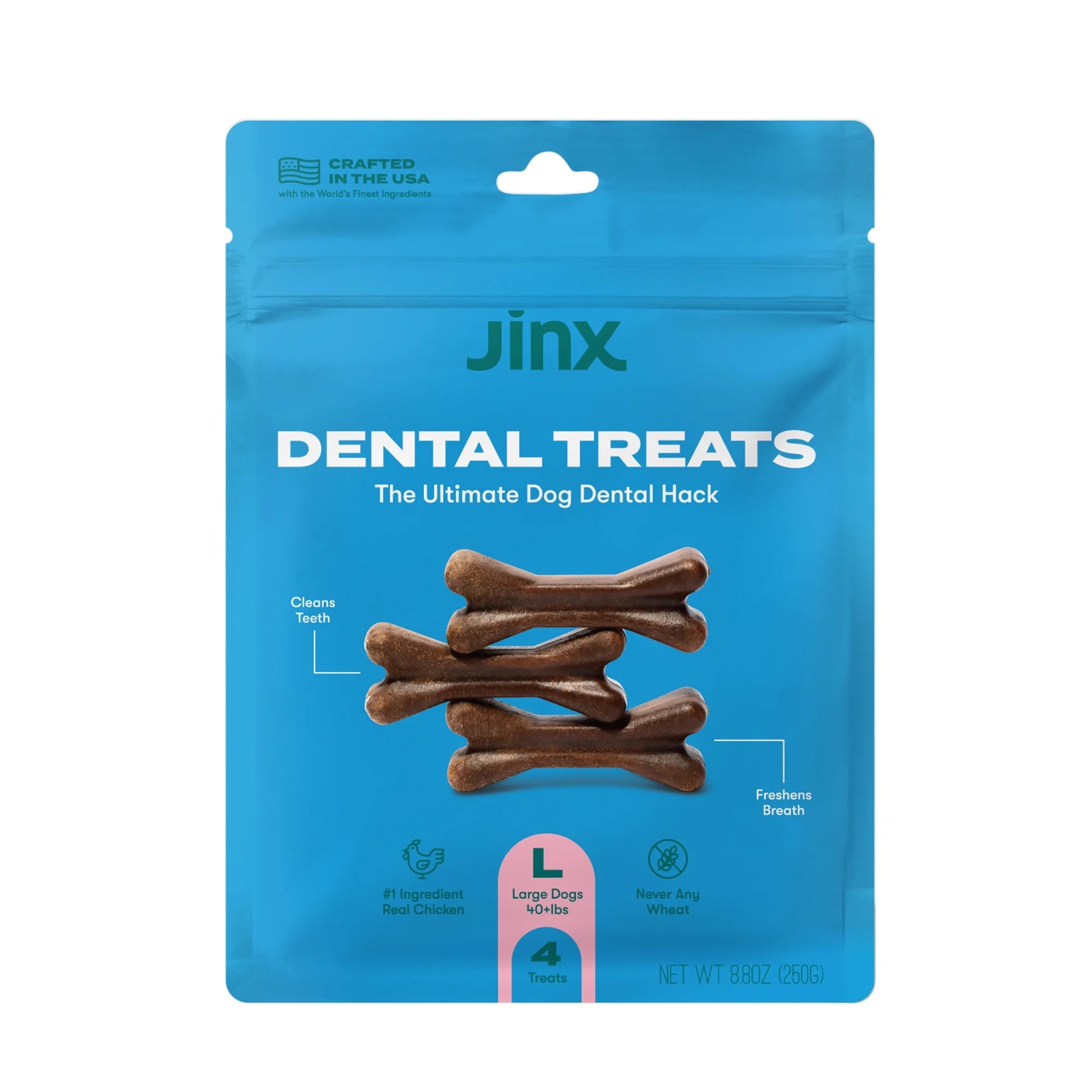Chicken Flavor Dry Dental Treats for Large Dogs, 8.2 Oz Bag, 4 Treats
