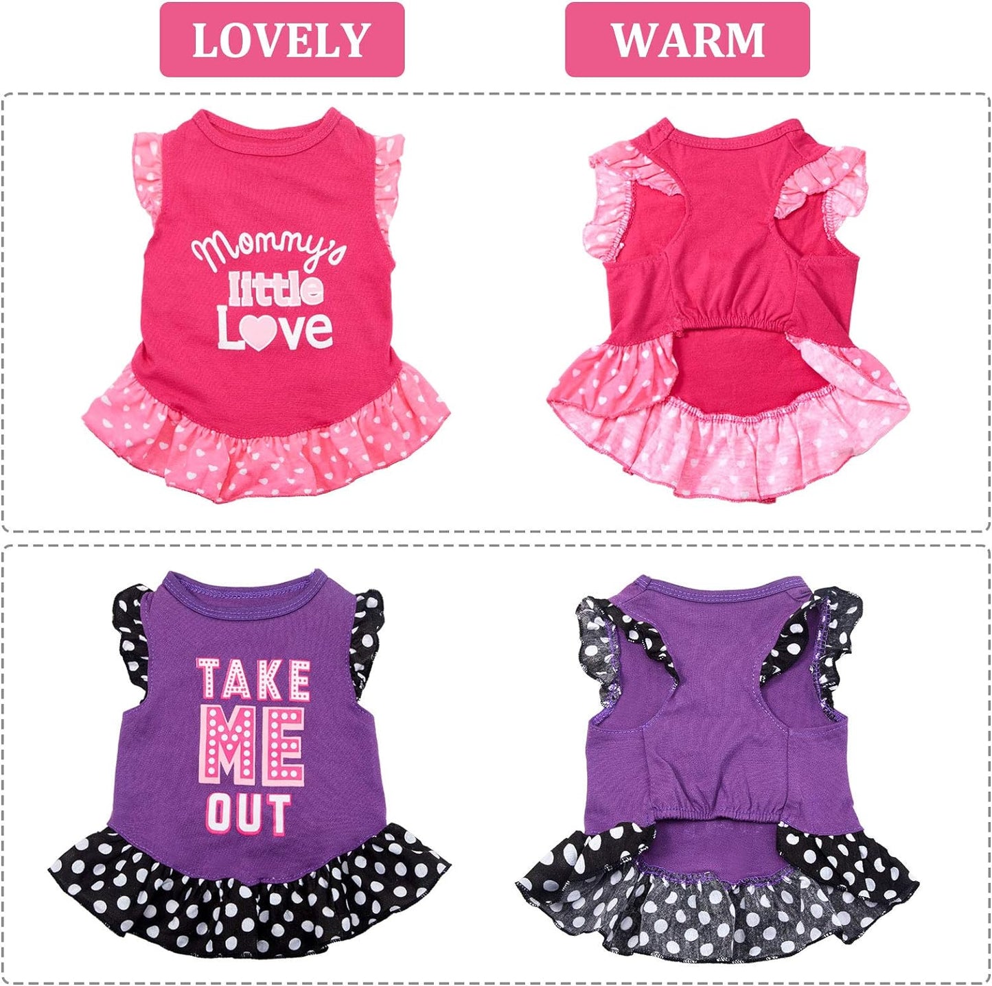 2 Pieces Dog Dresses for Dogs Cute Girl Female Pet Dress Mommy Puppy Shirt Skirt Dresses Pet Summer Clothes Apparel for Cats(Love and Me,X-Small)