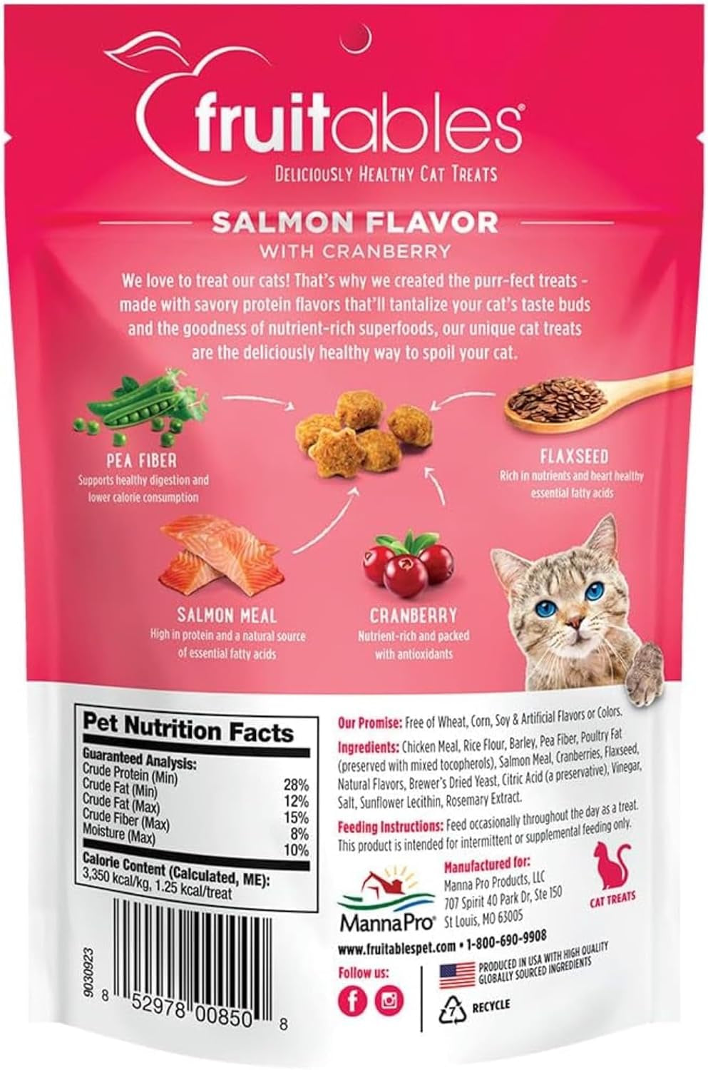 Cat Crunchy Treats for Cats – Healthy Low Calorie Packed with Protein – No Wheat, Corn or Soy – Made with Real Salmon with Cranberry – 2.5 Ounces