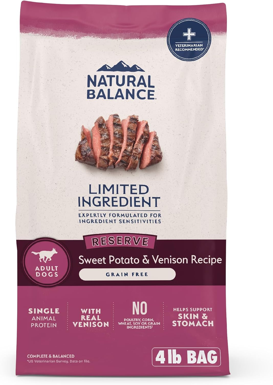 Limited Ingredient Adult Grain-Free Dry Dog Food, Reserve Sweet Potato & Venison Recipe, 4 Pound (Pack of 1)