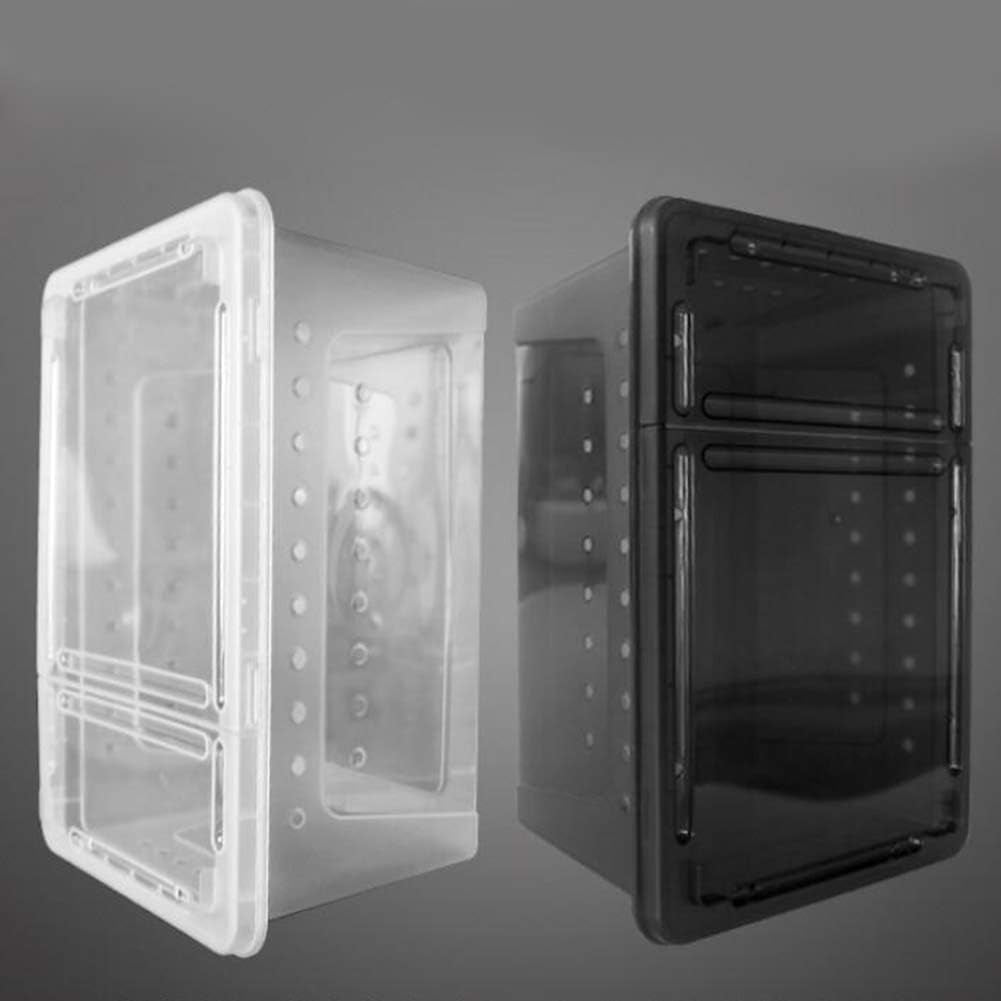 Portable Reptile Terrarium Habitat for Mini Pet Houses Breathable Holes Stackable Container (Black-M)