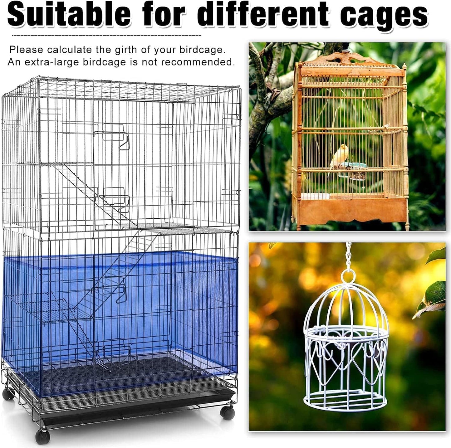 Bird Cage Cover Nylon Mesh Ventilated Skirt Seed Catcher for Pet Parrot Cage Accessories Blue