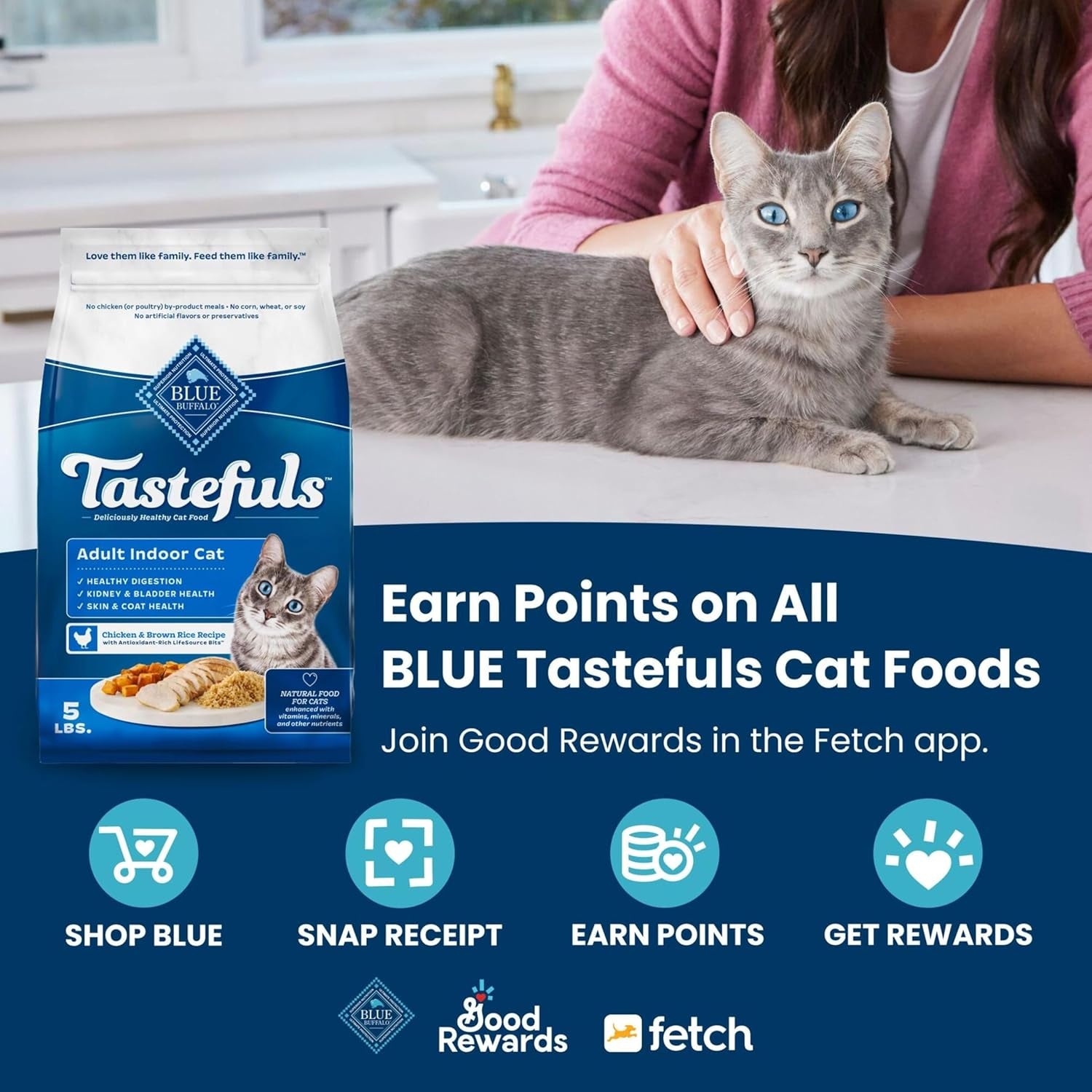 Tastefuls Natural Dry Food for Adult Cats, Sensitive Stomach, Chicken & Brown Rice Recipe, 15-Lb Bag
