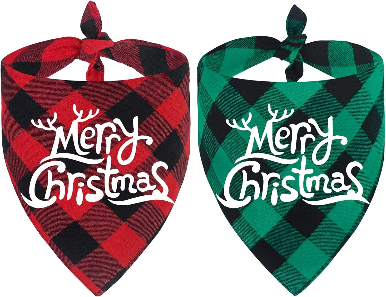 2 Pack Christmas Buffalo Plaid Dog Bandanas - Scarf Triangle Bibs Kerchief Merry Christmas Pet Costume for Small Medium Large Dogs Cats (Christmas 1, Small)