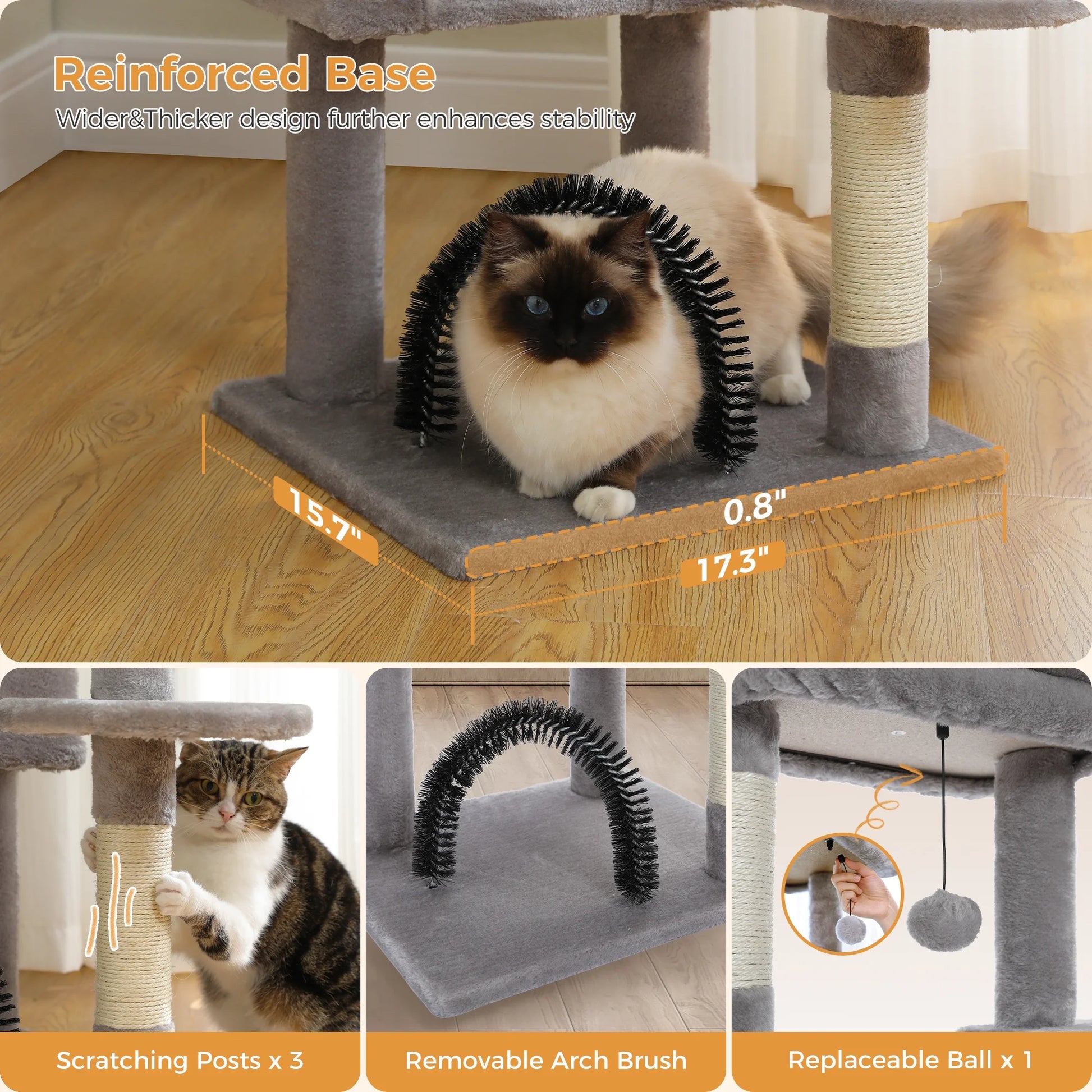 42" Cat Tree Condo with Large Perch Scratching Posts for Indoor Cats,Light Gray