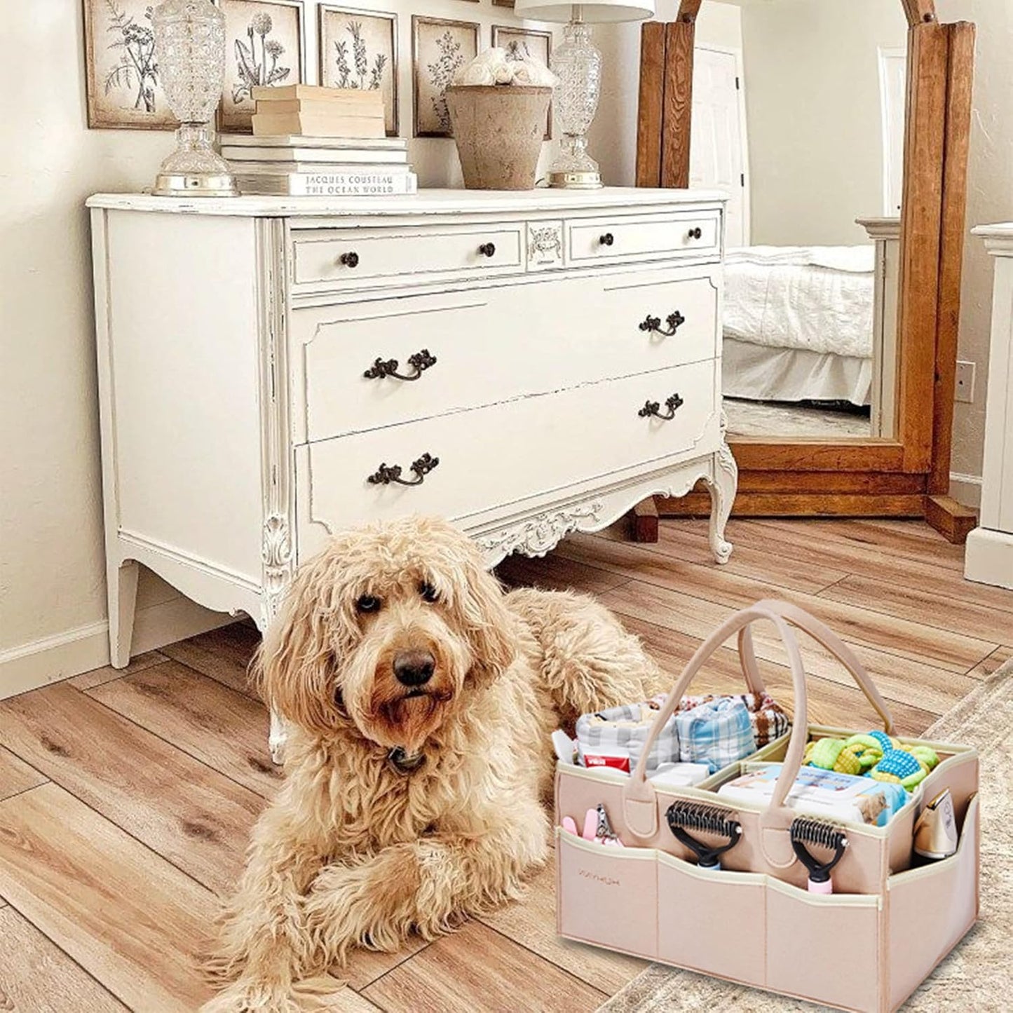 Pet Grooming Tote Bag, Dog Grooming Supplies Organizer Bag, Dog Grooming Bag for Travel Outdoor(Bag ONLY) (Khaki)