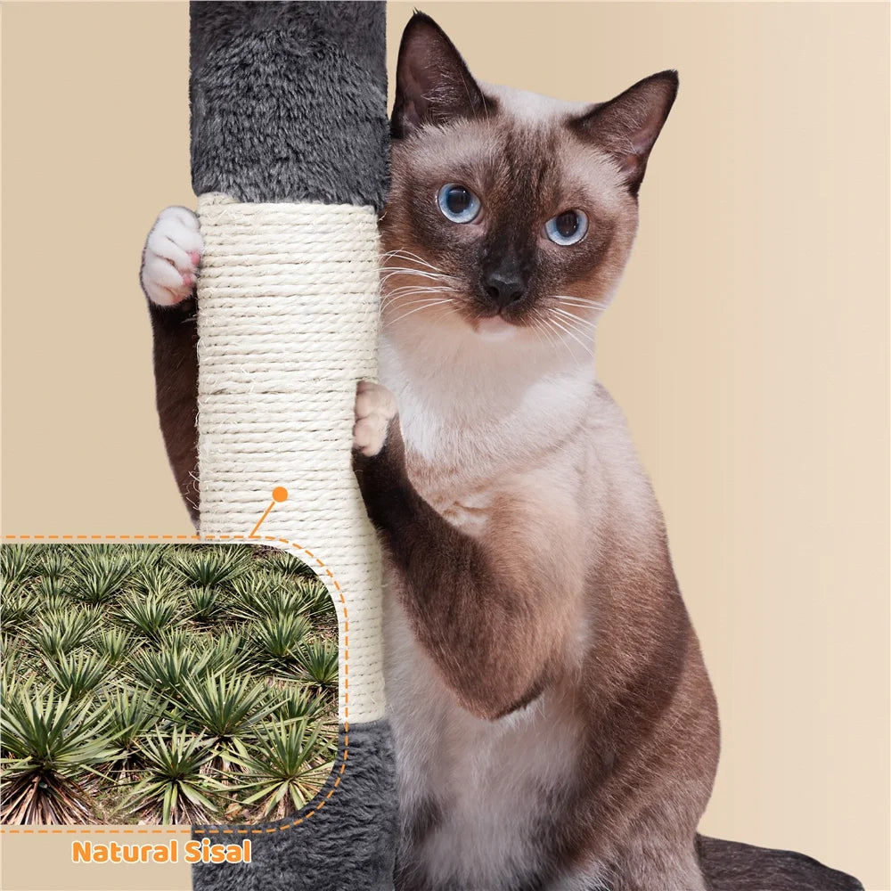 73''H Multilevel Large Cat Tree Scratching Post Tower with Condos & Basket & Hammock Dark Gray