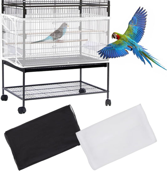 2Pcs Large Bird Cage Cover, Adjustable Parrot Nylon Airy Soft Mesh Net, Universal Seed Feather Catcher, Birdcage Cover Skirt Sheer Guard for Parakeet Macaw round Square Cages
