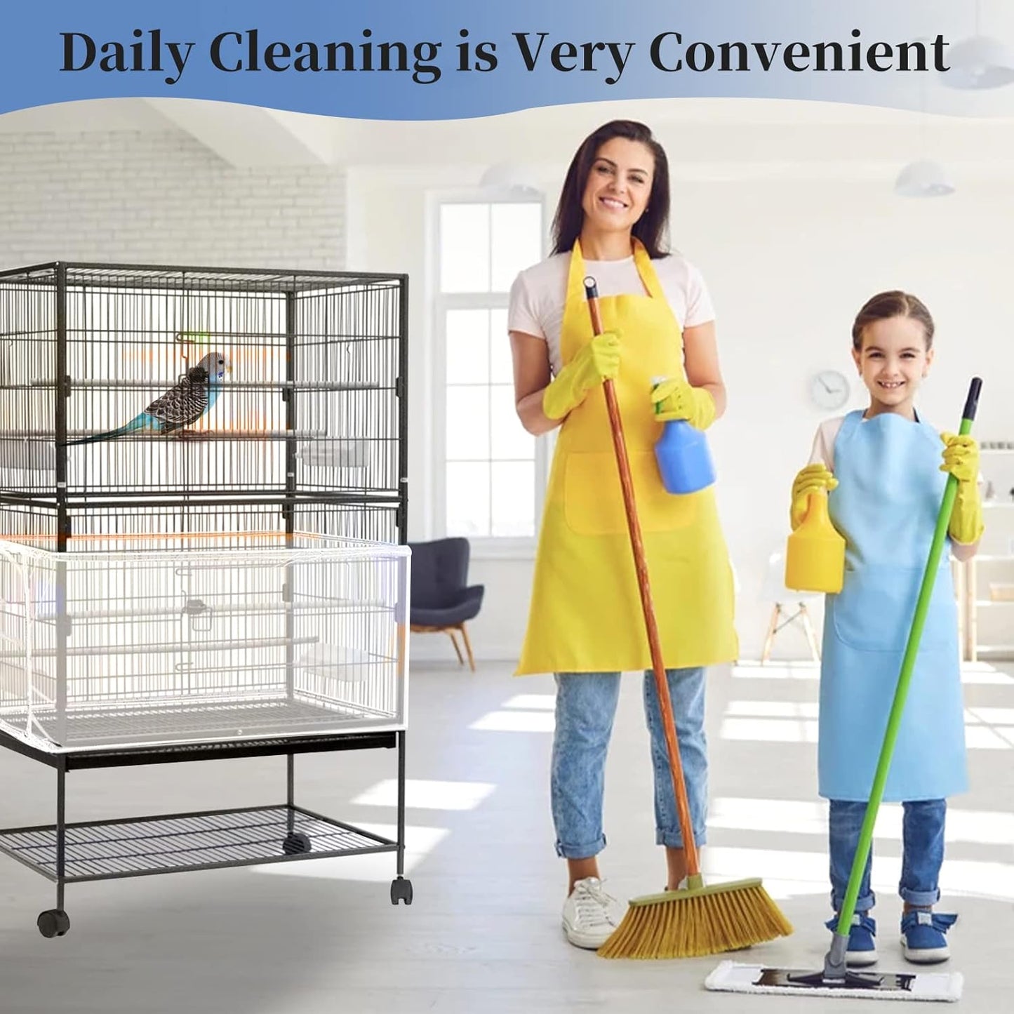 2Pcs Large Bird Cage Cover, Adjustable Parrot Nylon Airy Soft Mesh Net, Universal Seed Feather Catcher, Birdcage Cover Skirt Sheer Guard for Parakeet Macaw round Square Cages