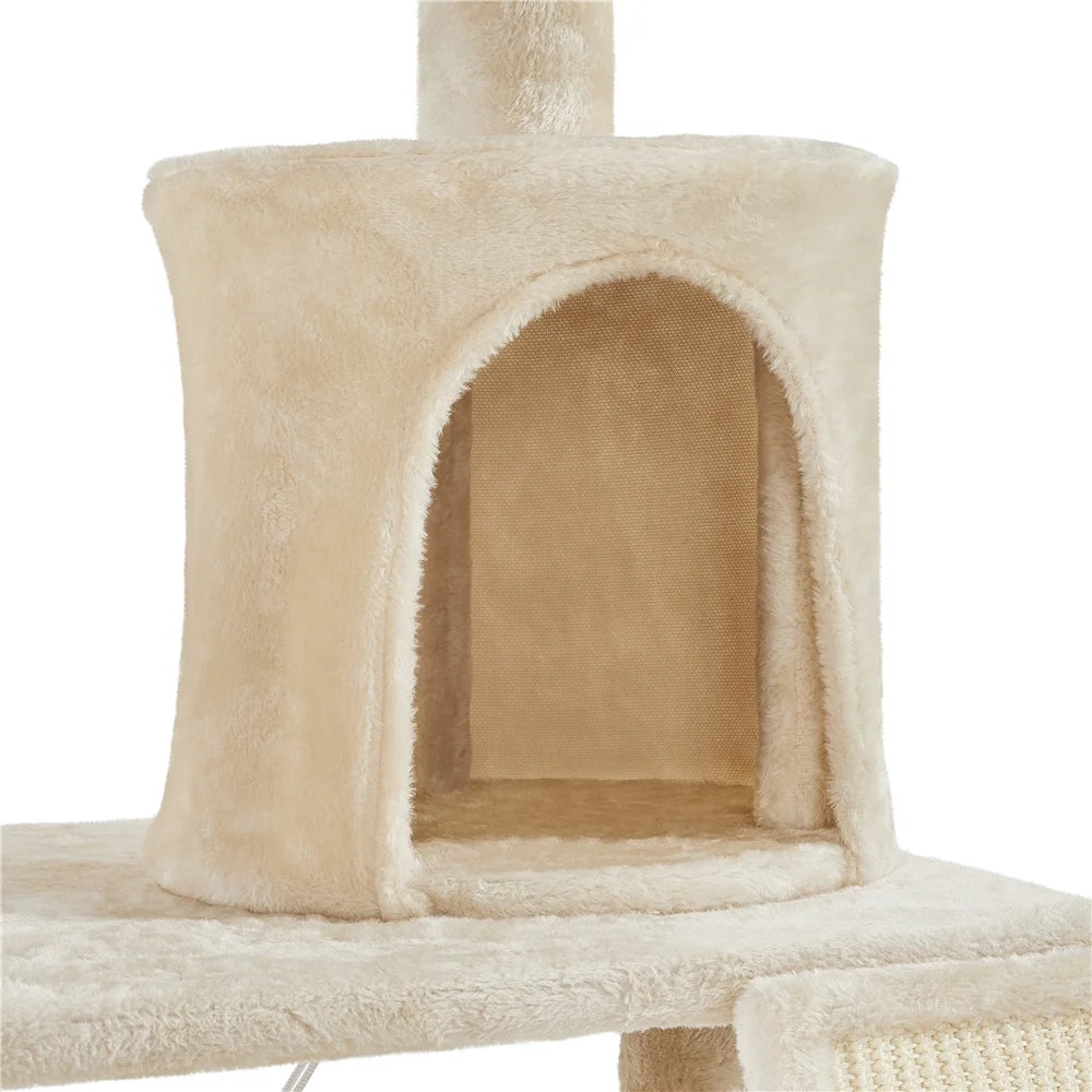 Easyfashion 63.5''H Multi Level Cat Tree Condo with Scratching Post, Beige