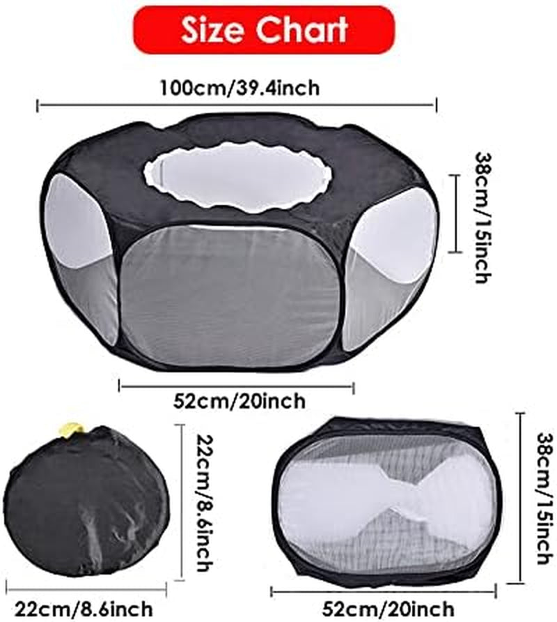 Small Animals Cage Tent, Pet Playpen with Top Opening Foldable Breathable Yark Fence for Guinea Pig, Rabbits, Hamster, Chinchillas and Hedgehogs (Black)