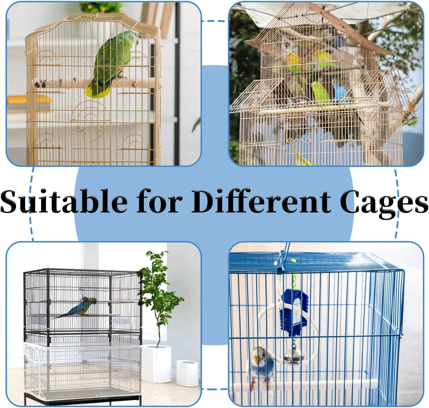 2Pcs Large Bird Cage Cover, Adjustable Parrot Nylon Airy Soft Mesh Net, Universal Seed Feather Catcher, Birdcage Cover Skirt Sheer Guard for Parakeet Macaw round Square Cages
