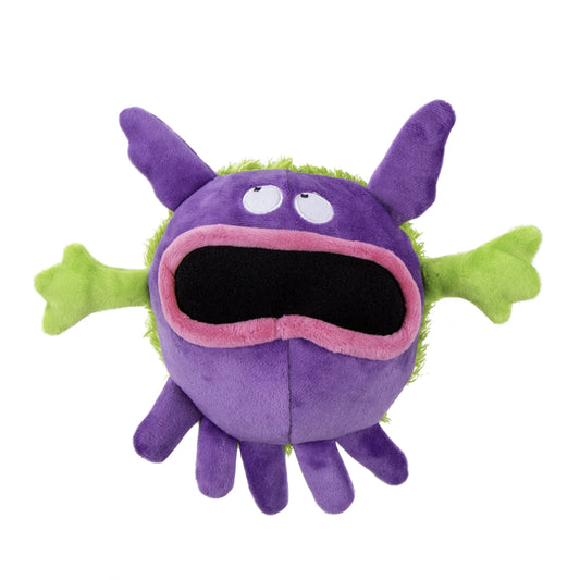 Playclean Germs Squeaky Plush Dog Toy with Odor-Eliminating Essential Oils, Chew Guard Technology - Purple, Large